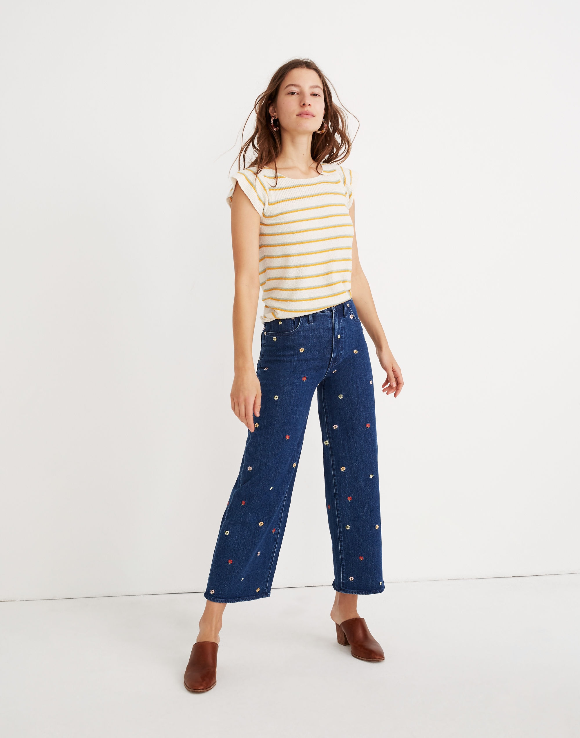 Wide-Leg Crop Jeans: Confetti Floral Embroidered Edition