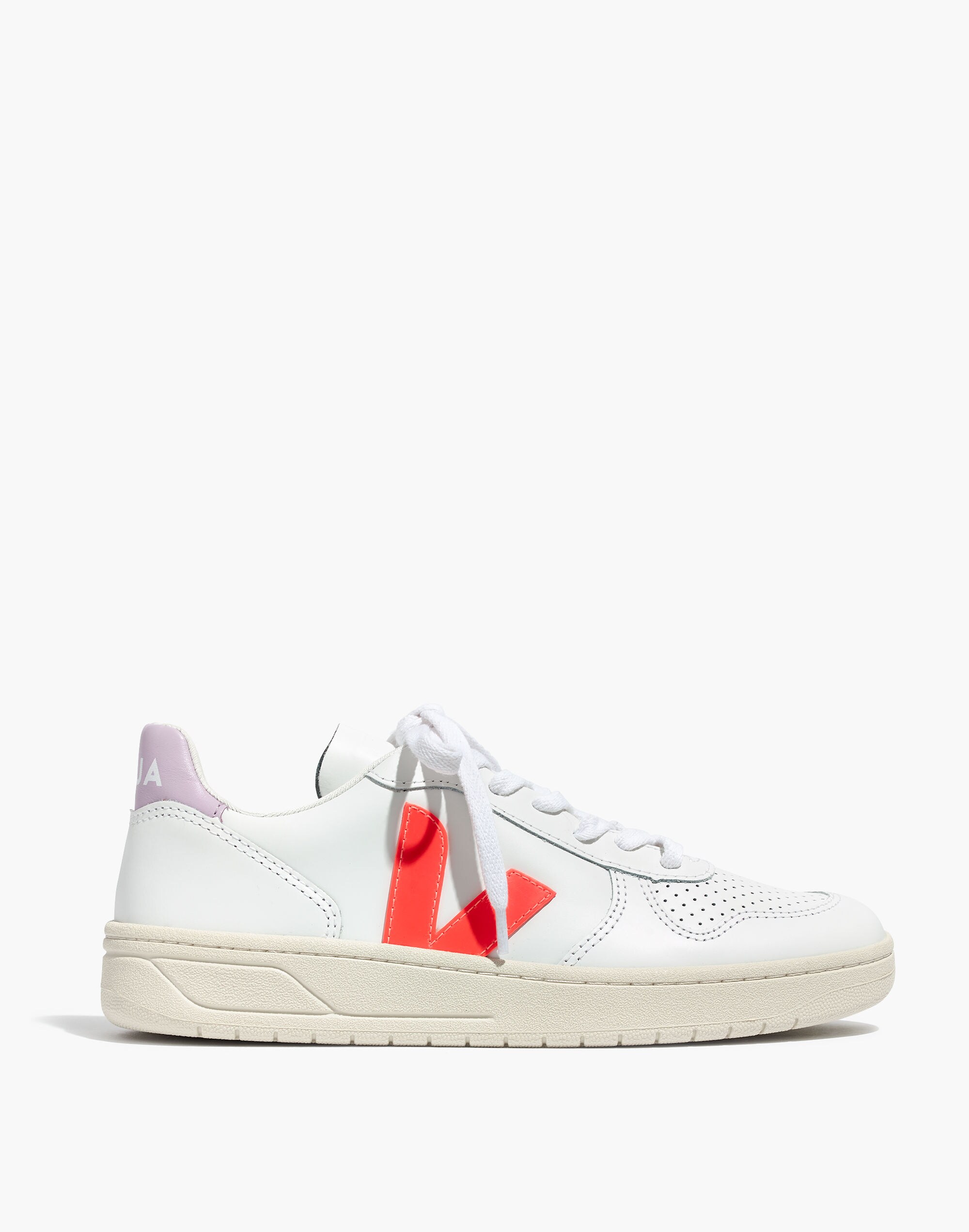 Madewell x Veja&trade; V-10 Leather Sneakers in Lilac and Neon Orange