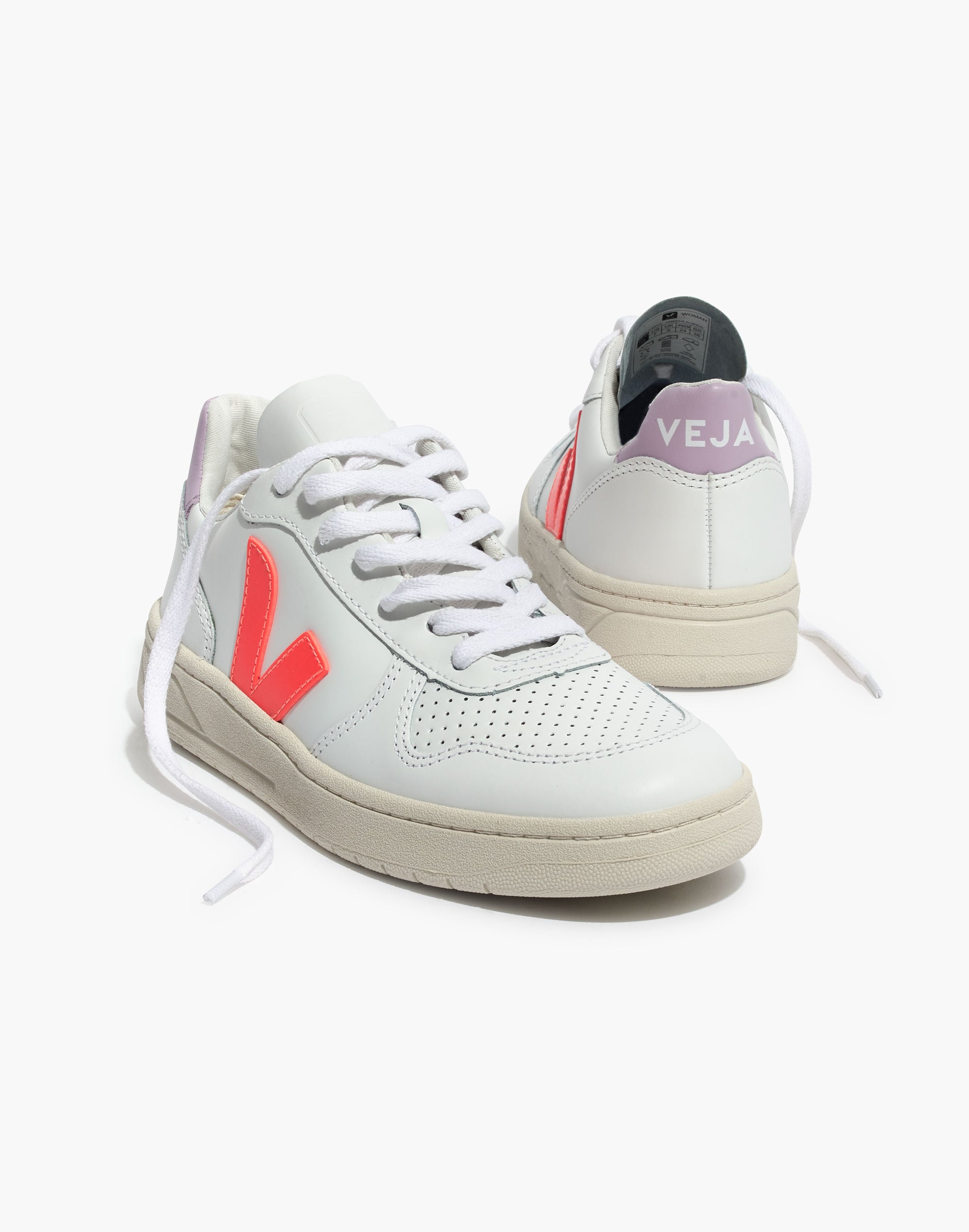 Madewell x Veja™ V-10 Leather Sneakers in Lilac and Neon Orange