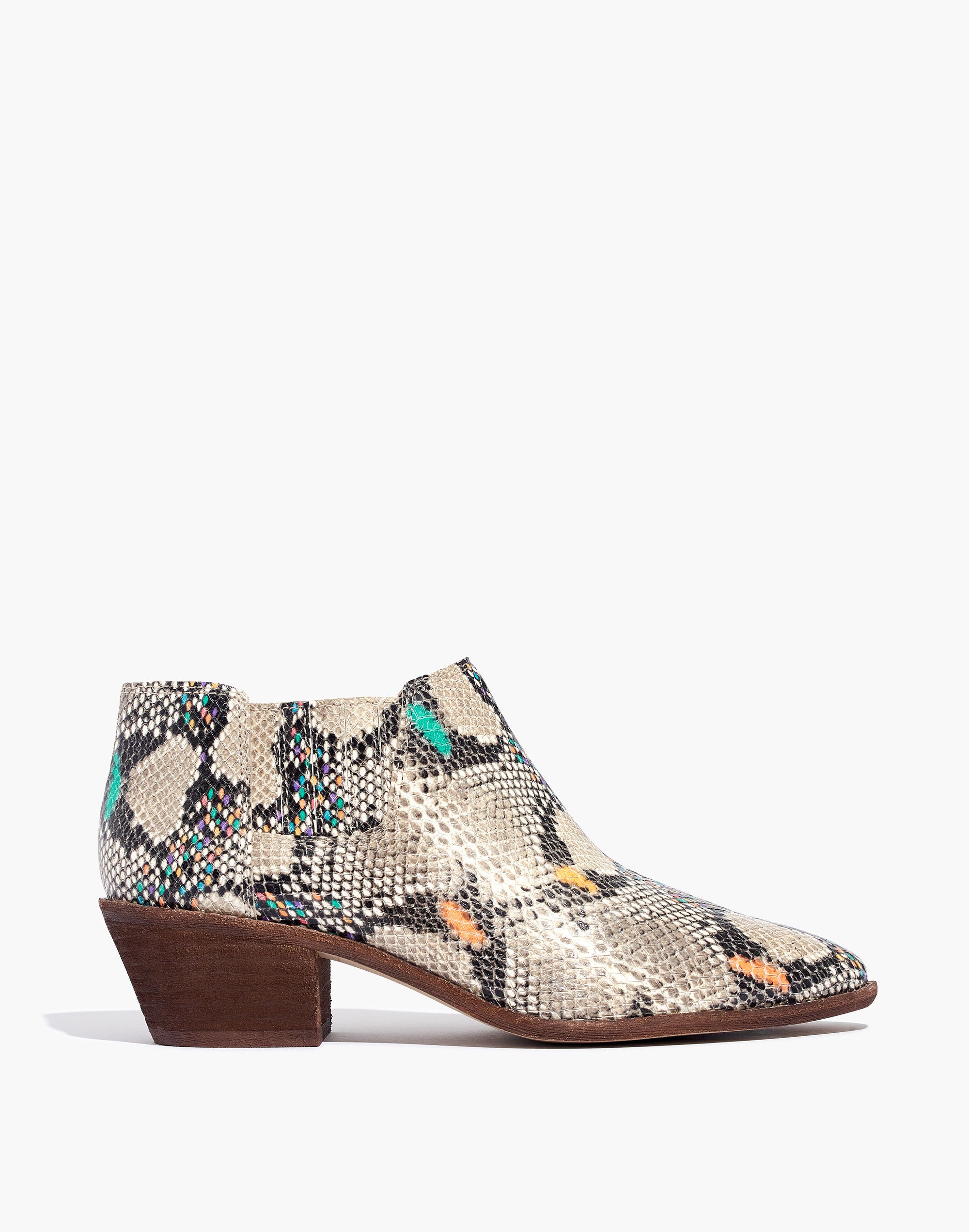 The Myles Ankle Boot in Stamped Rainbow Snake