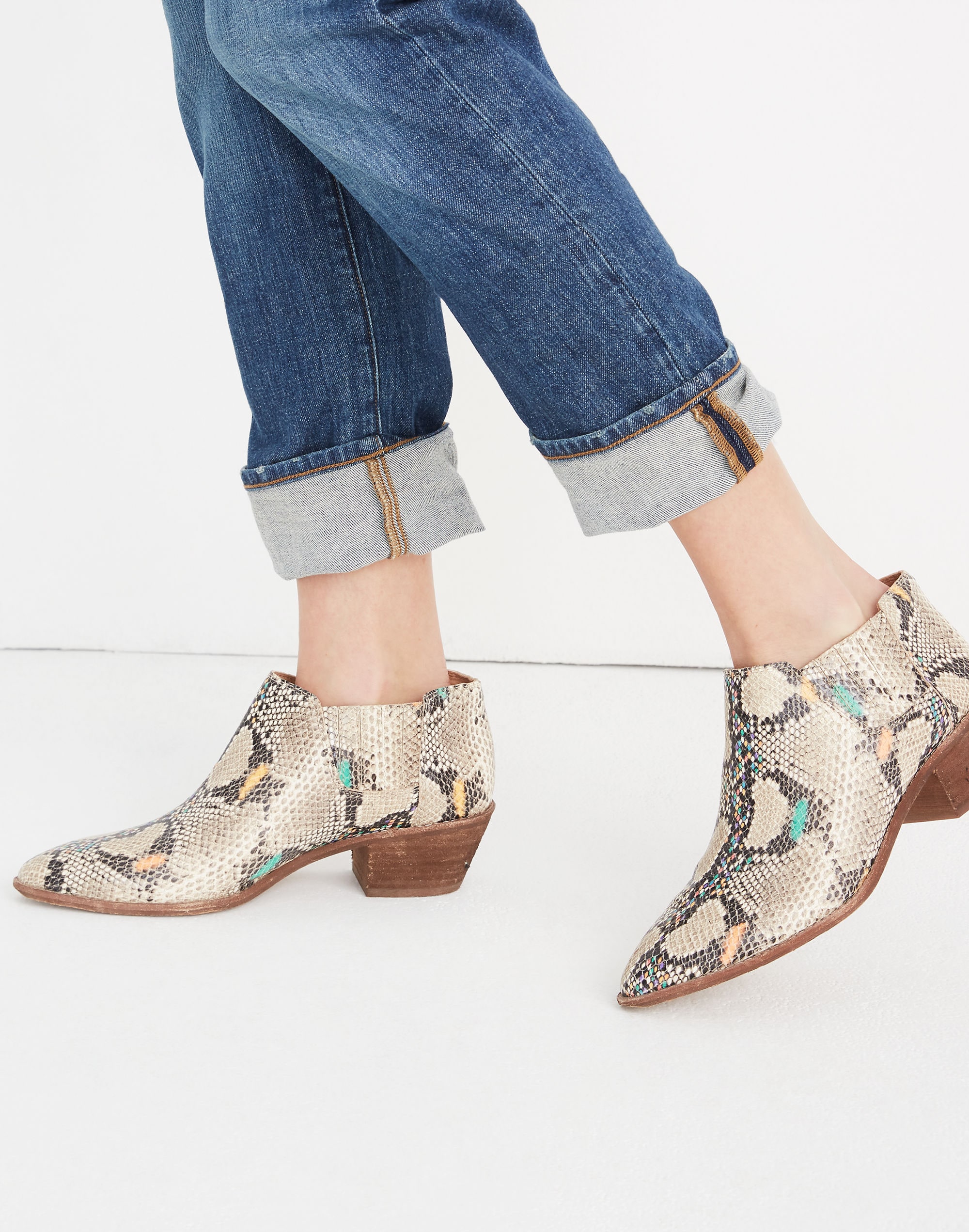 The Myles Ankle Boot in Stamped Rainbow Snake