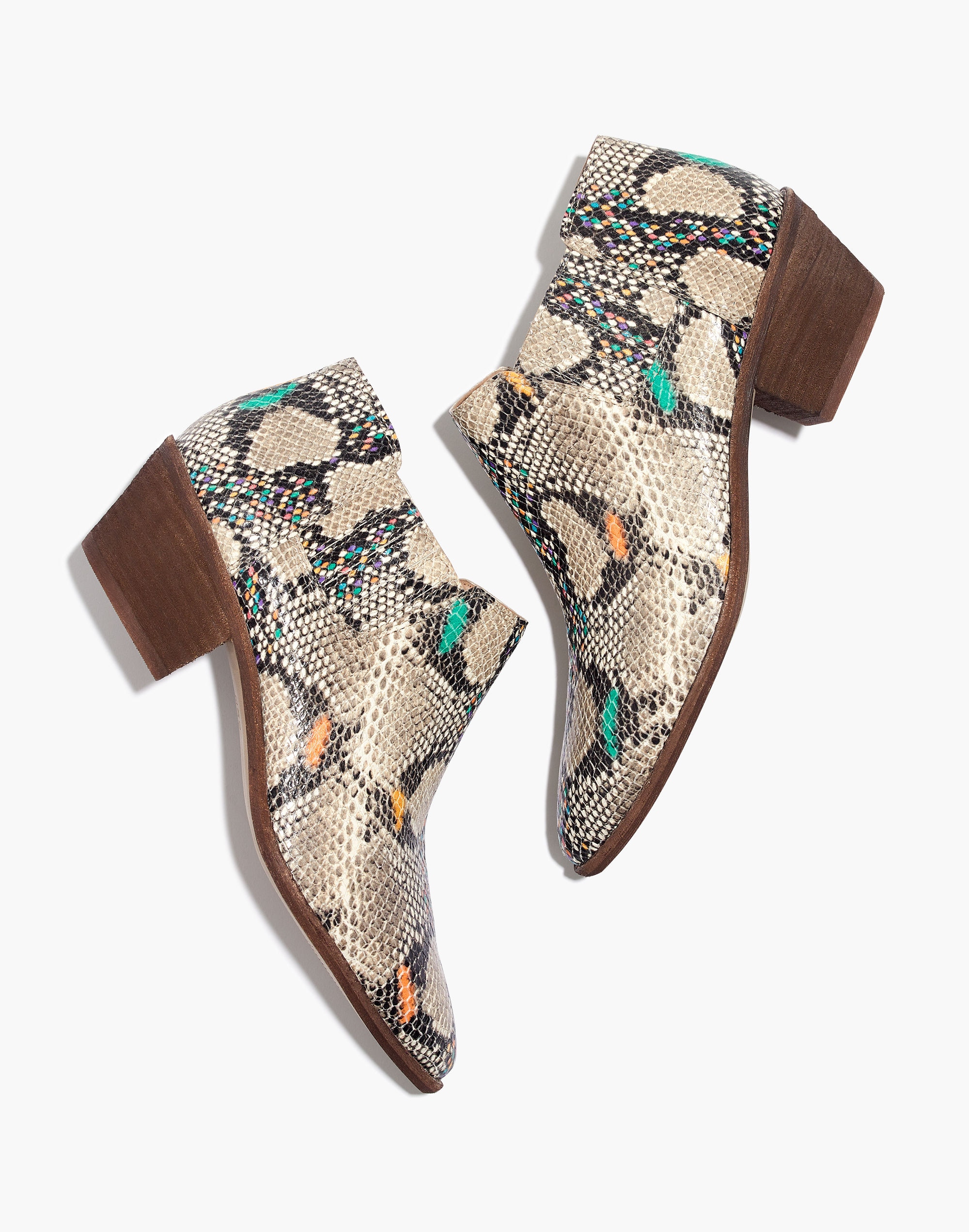 The Myles Ankle Boot in Stamped Rainbow Snake
