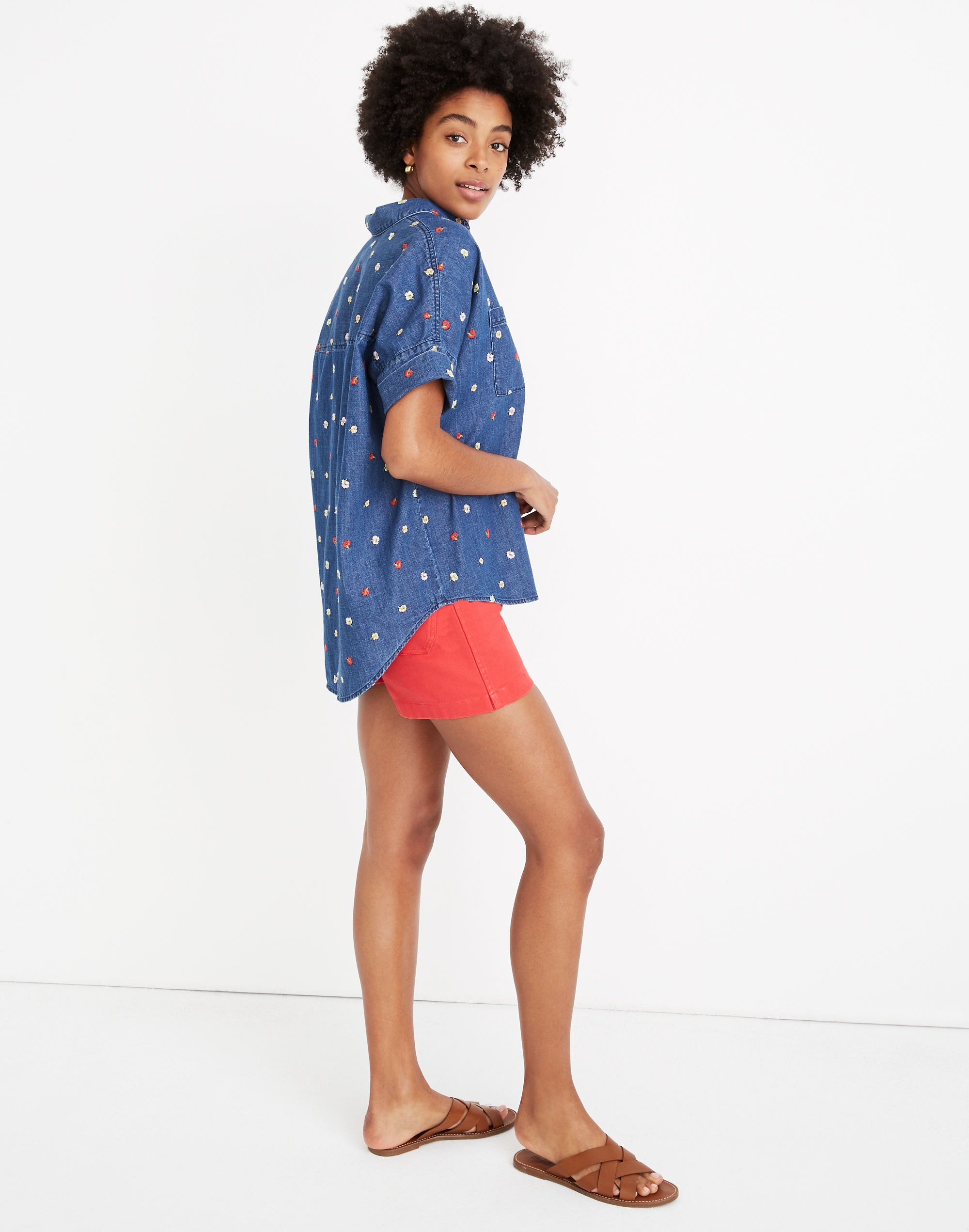 Embroidered Denim Courier Shirt in Confetti Floral