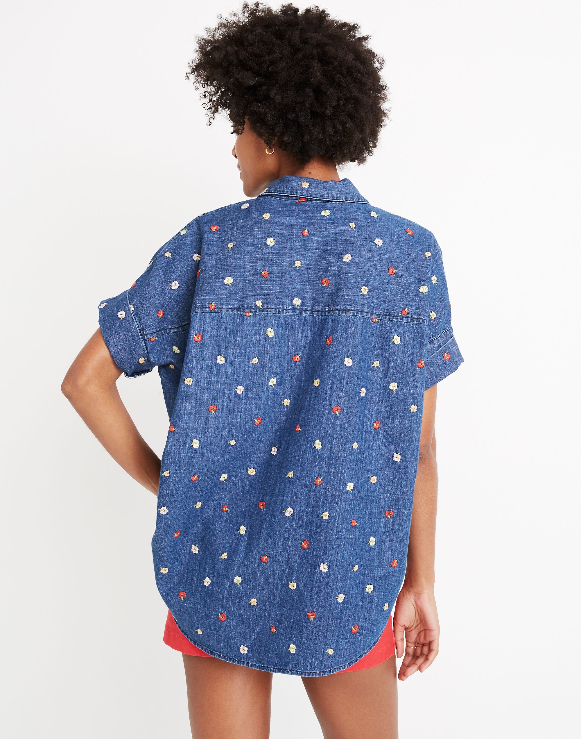 Embroidered Denim Courier Shirt in Confetti Floral