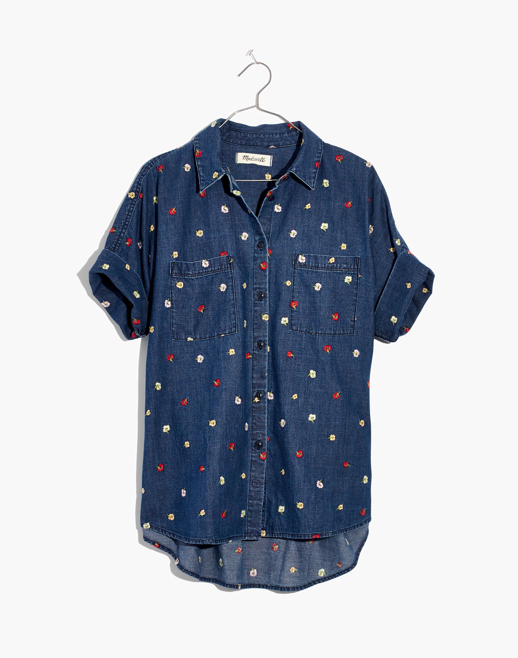 Embroidered Denim Courier Shirt in Confetti Floral