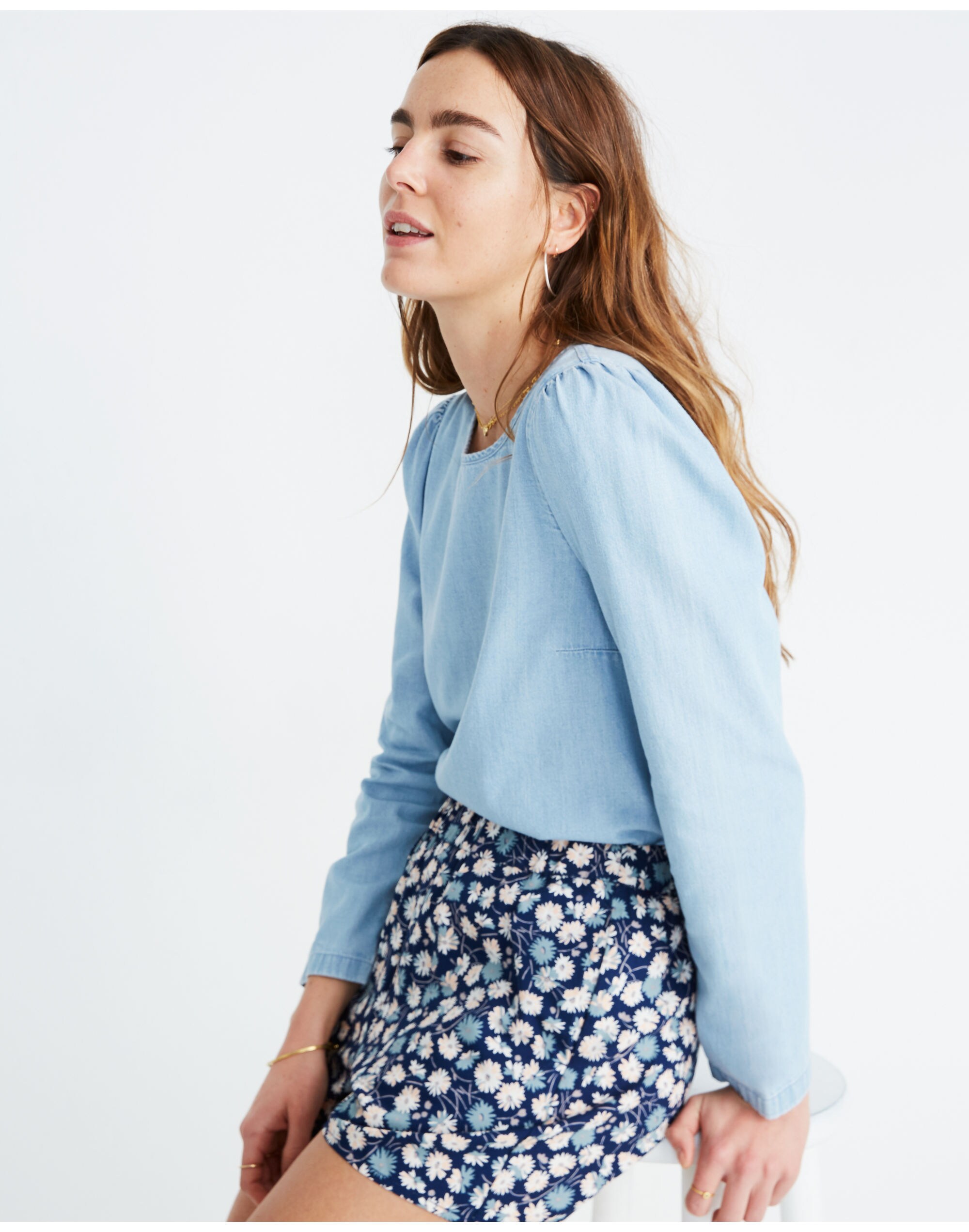 Denim Puff-Sleeve Swing Shirt