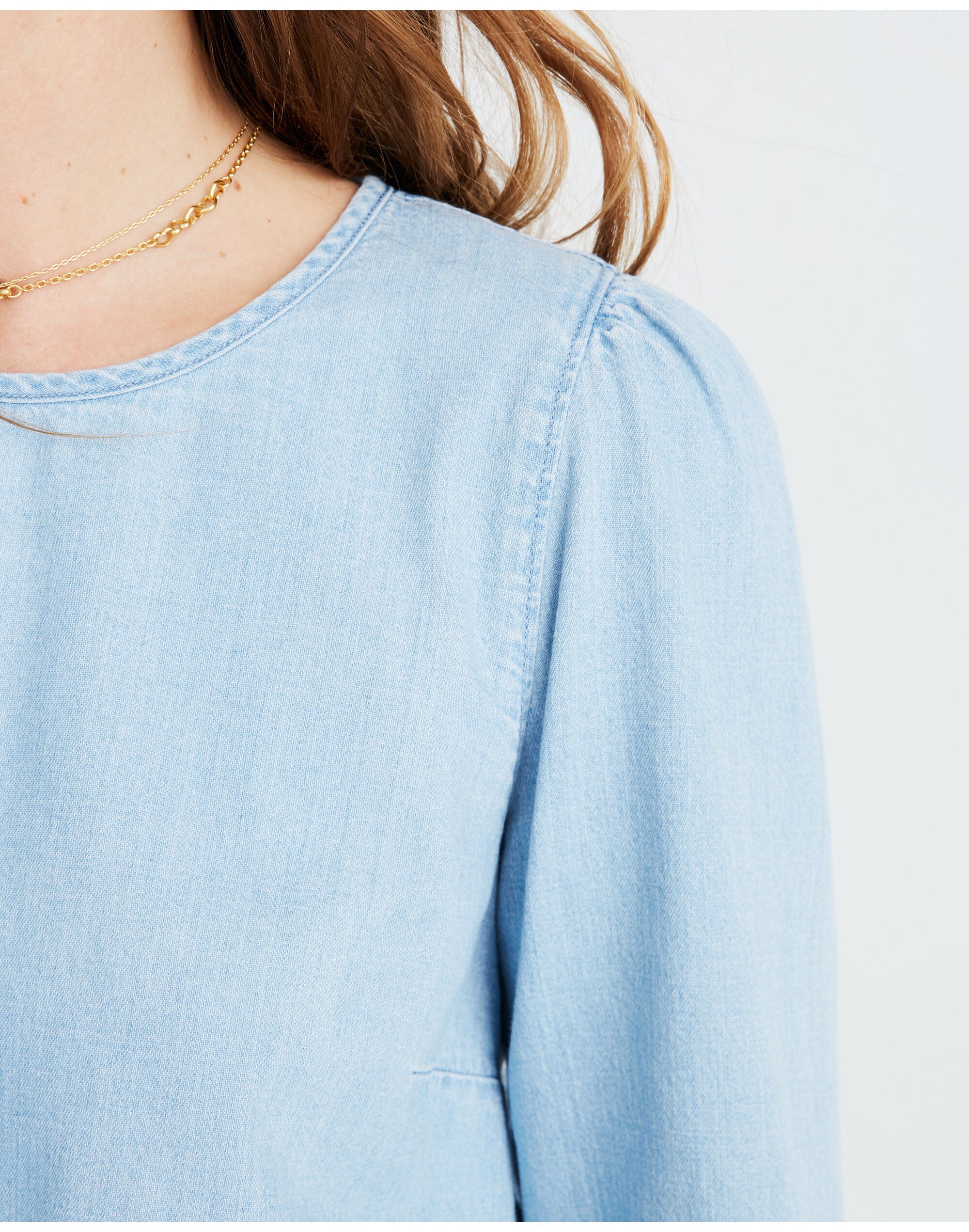 Denim Puff-Sleeve Swing Shirt