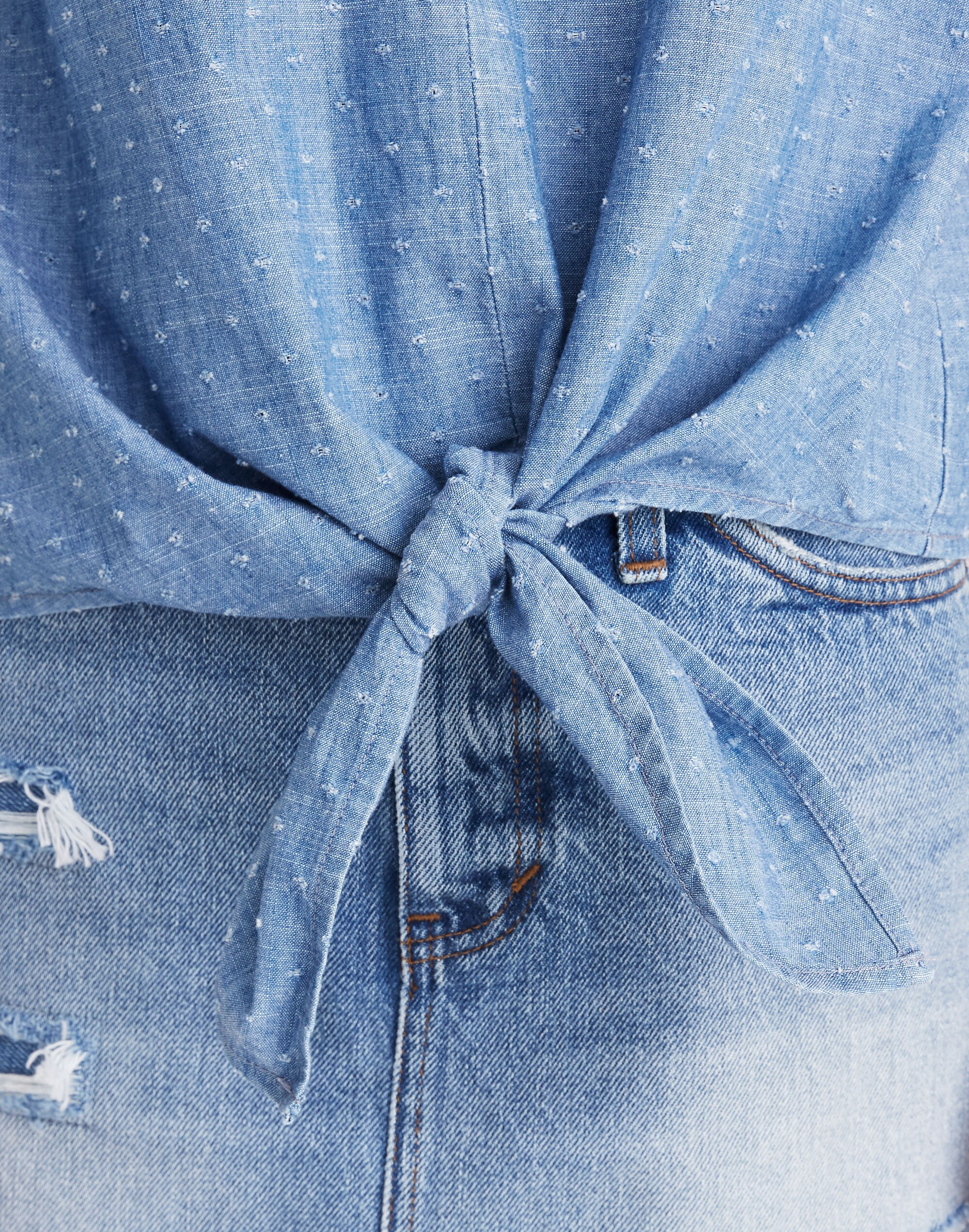 Chambray Novel Tie-Front Top