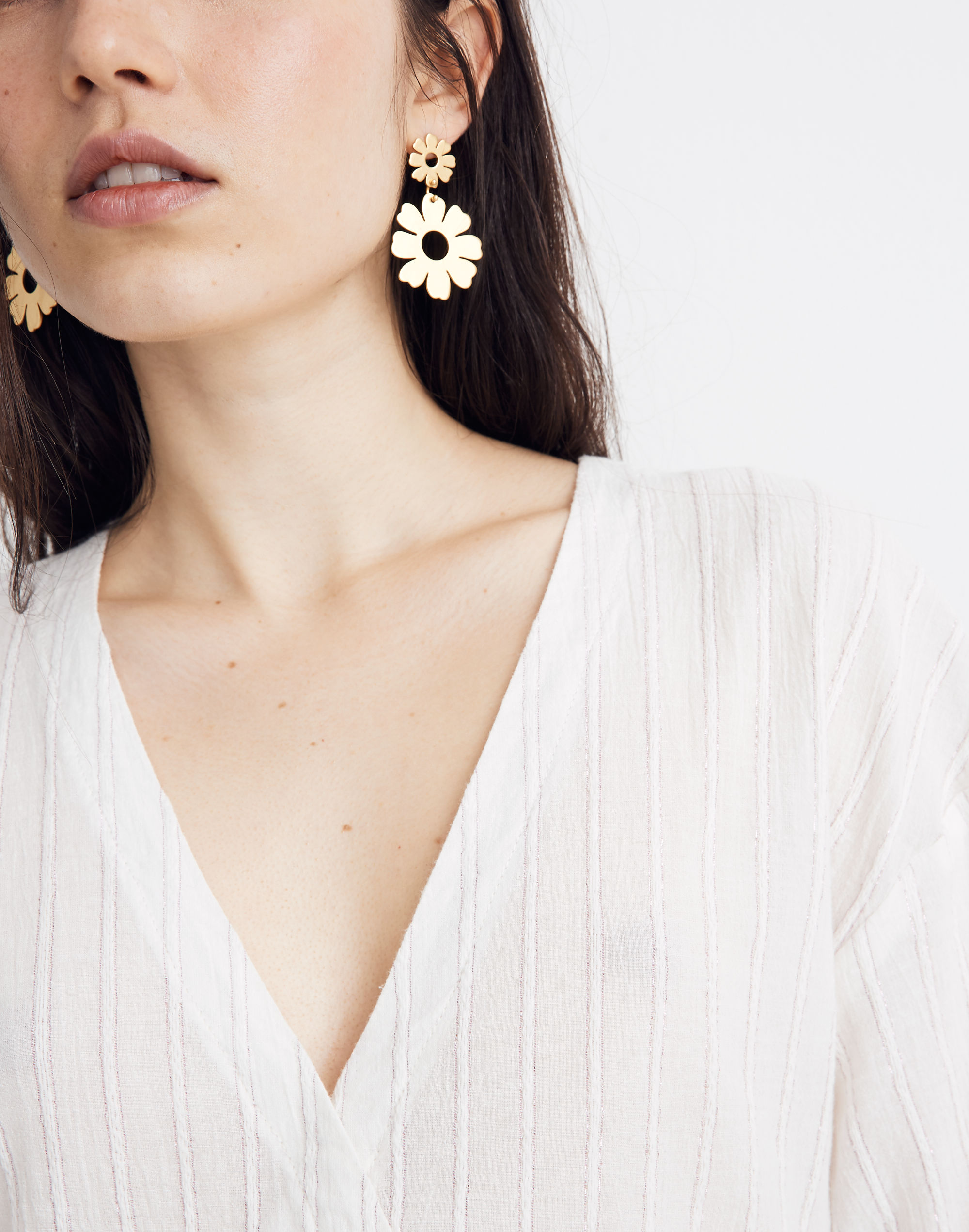 Bubble-Sleeve Peplum Top in Metallic Stripe