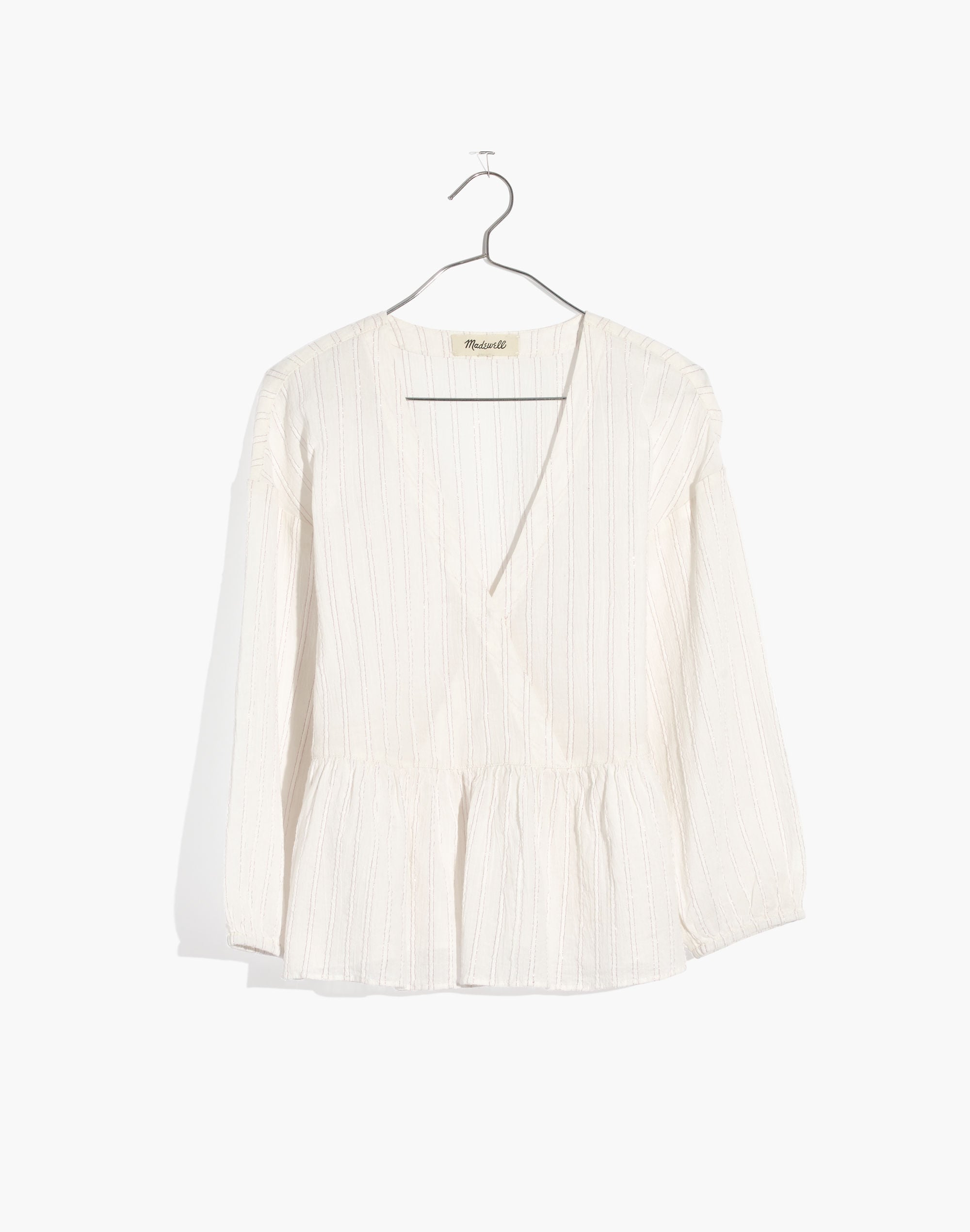 Bubble-Sleeve Peplum Top in Metallic Stripe