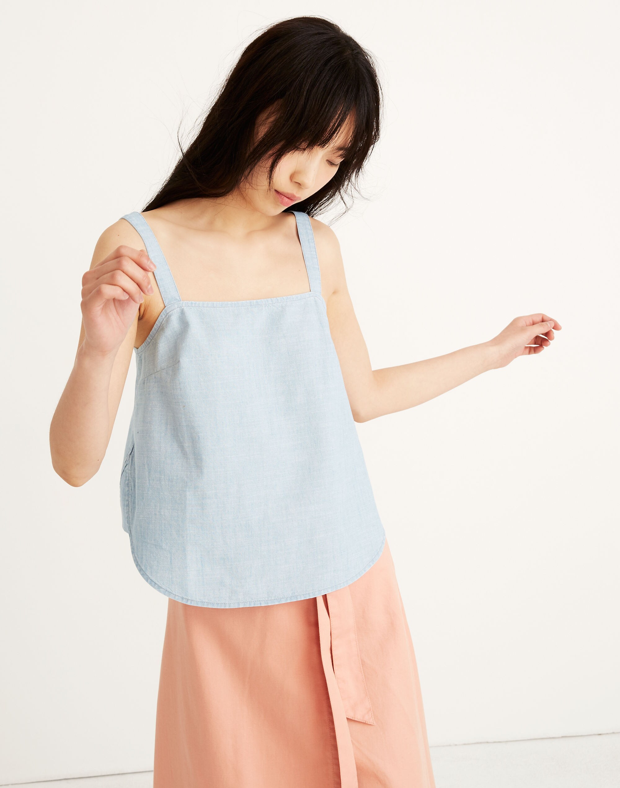Chambray Curved-Hem Cami Top