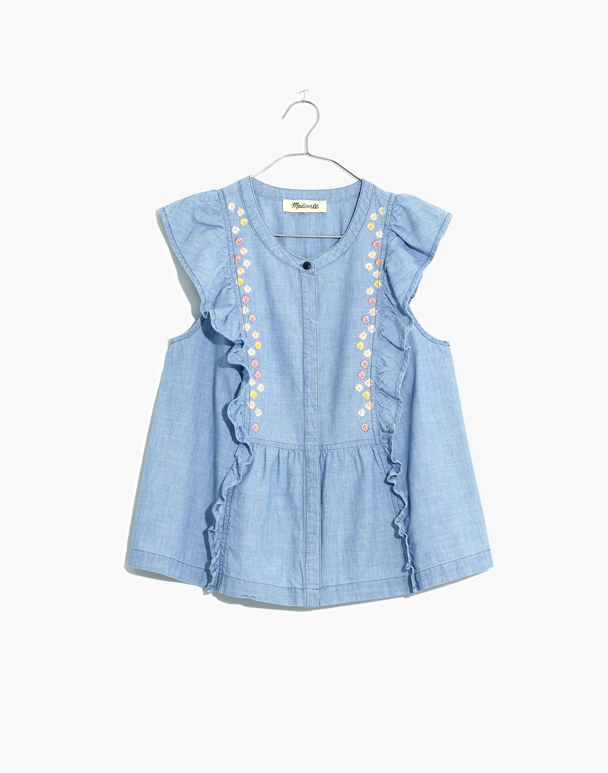 トップス M me eme Ruffle off shoulder denim tops M me eme Ruffle off shoulder denim tops