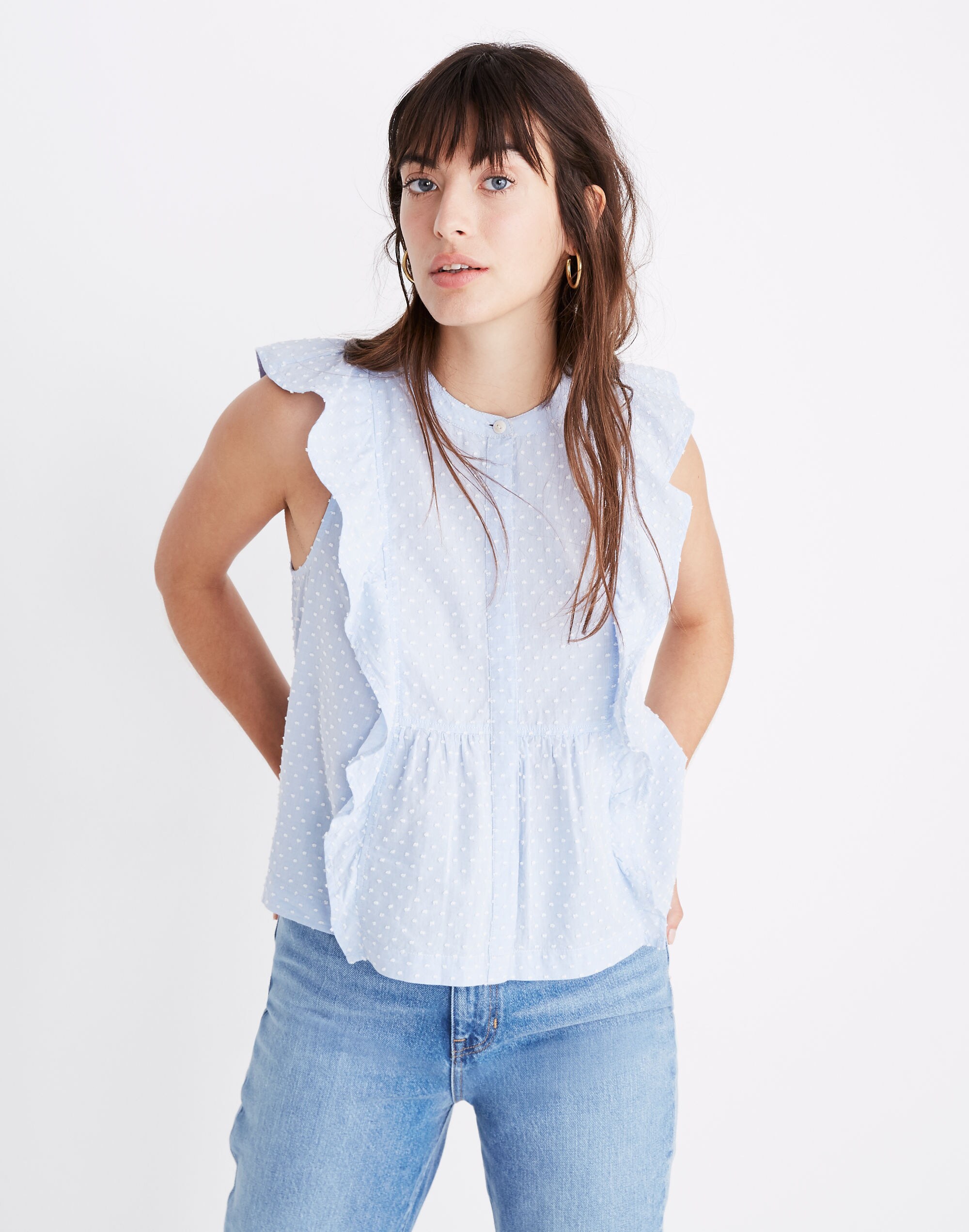 Swiss-Dotted Ruffle Top