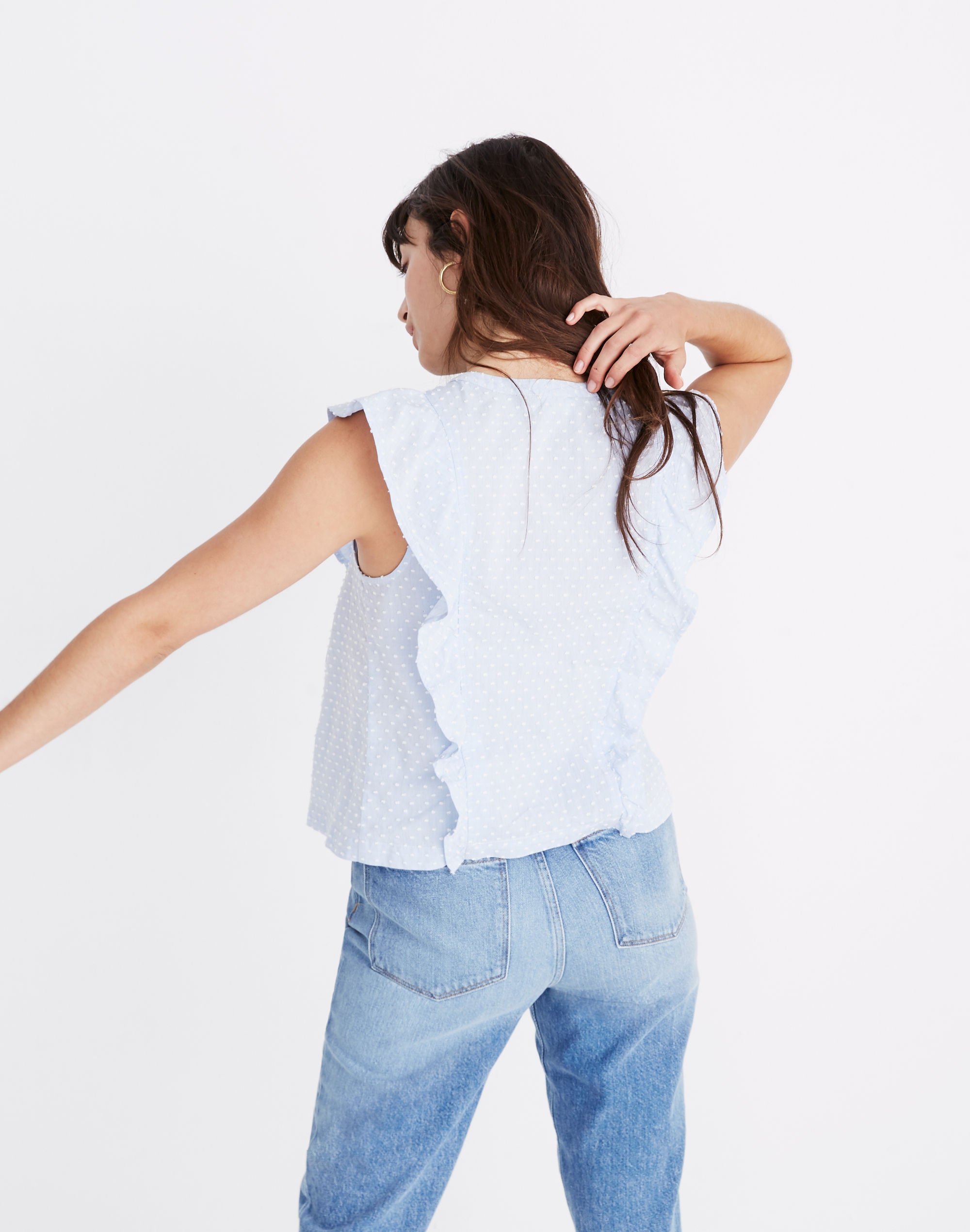 Swiss-Dotted Ruffle Top