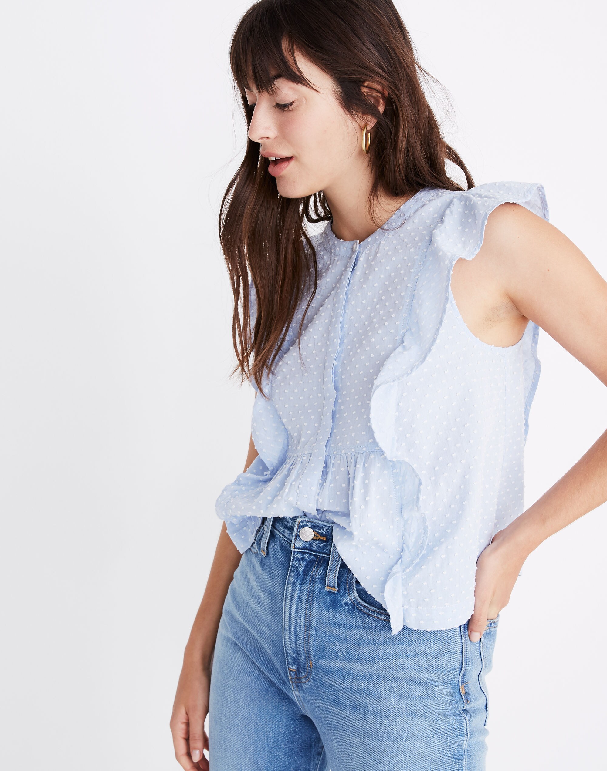 Swiss-Dotted Ruffle Top