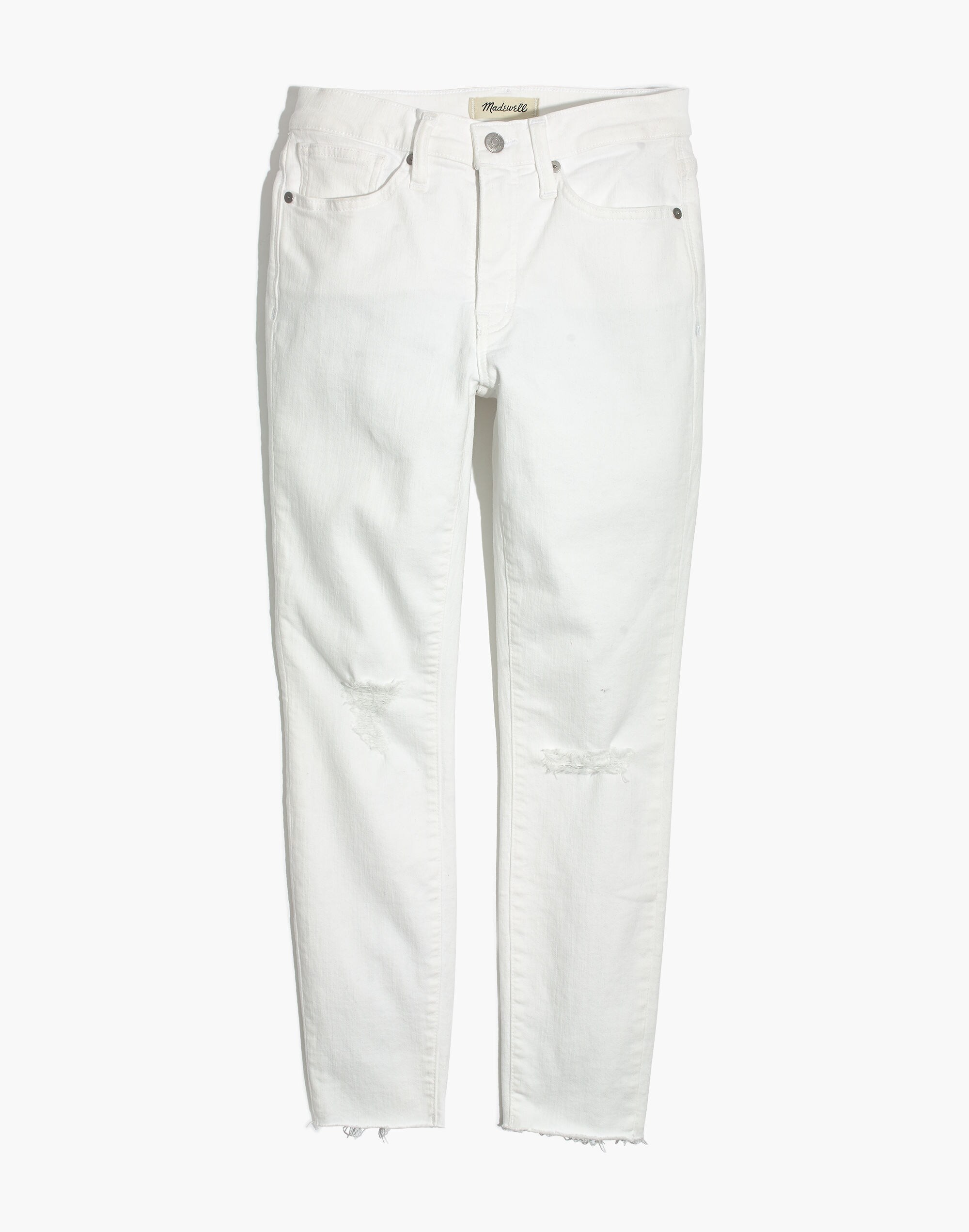 Petite 9" Mid-Rise Skinny Crop Jeans in Pure White: Knee-Rip Edition
