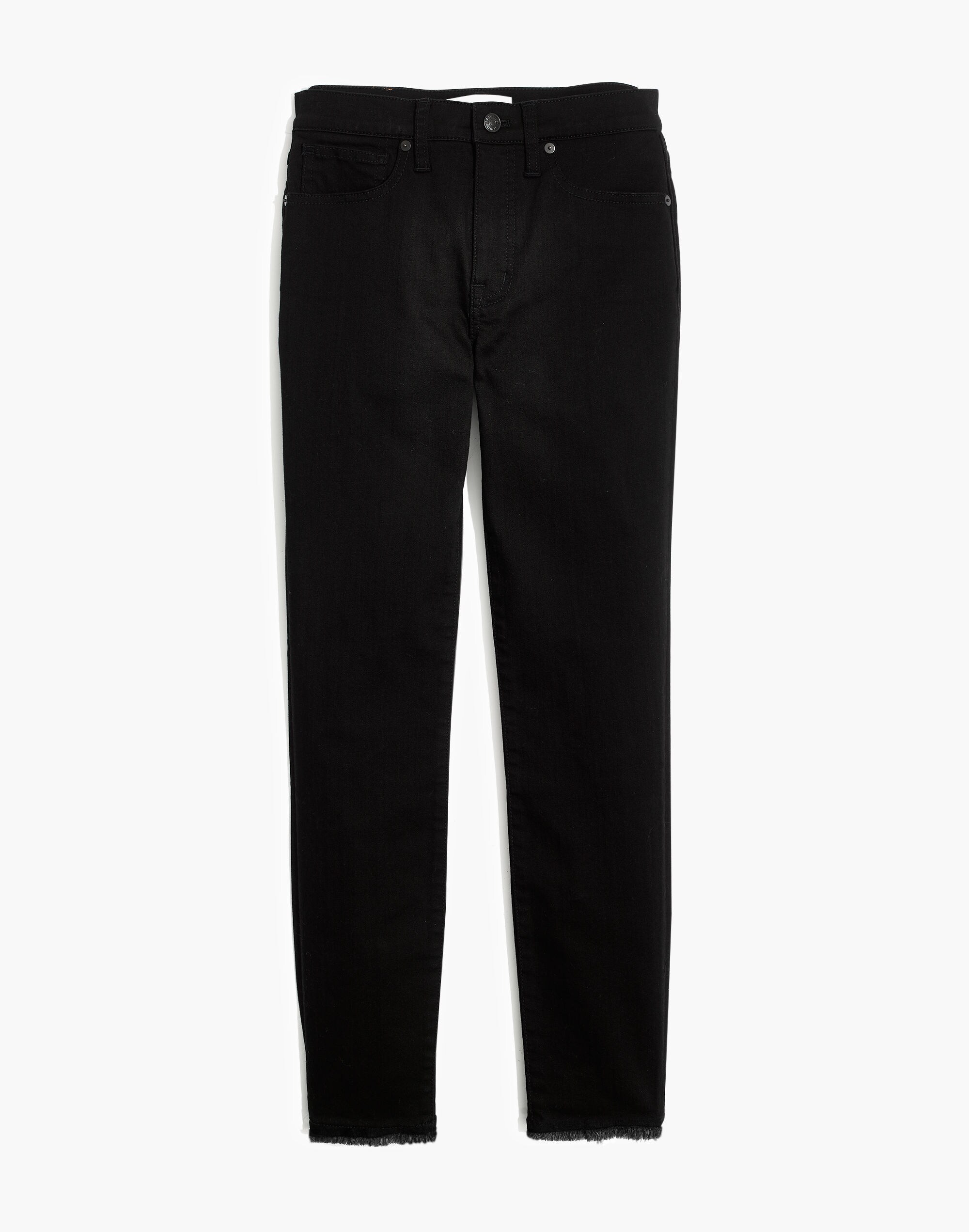 Petite 9" Mid-Rise Skinny Crop Jeans in ISKO Stay Black&trade;: Raw-Hem Edition