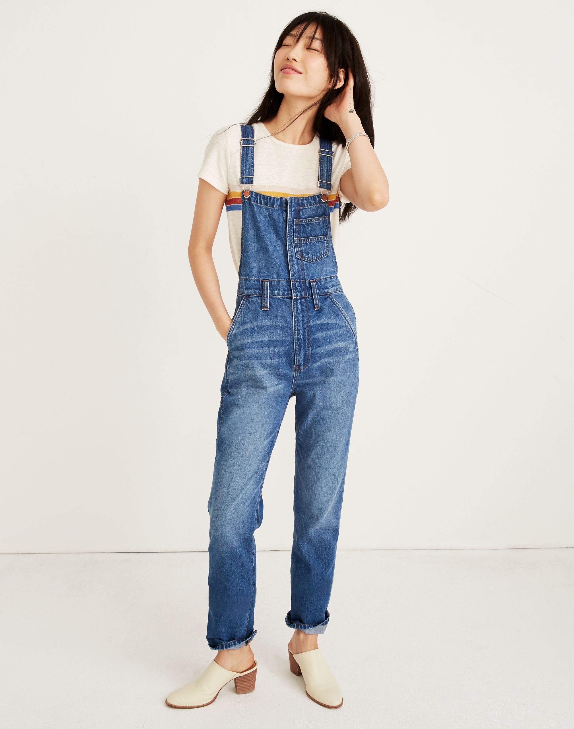 straight-leg zip overalls