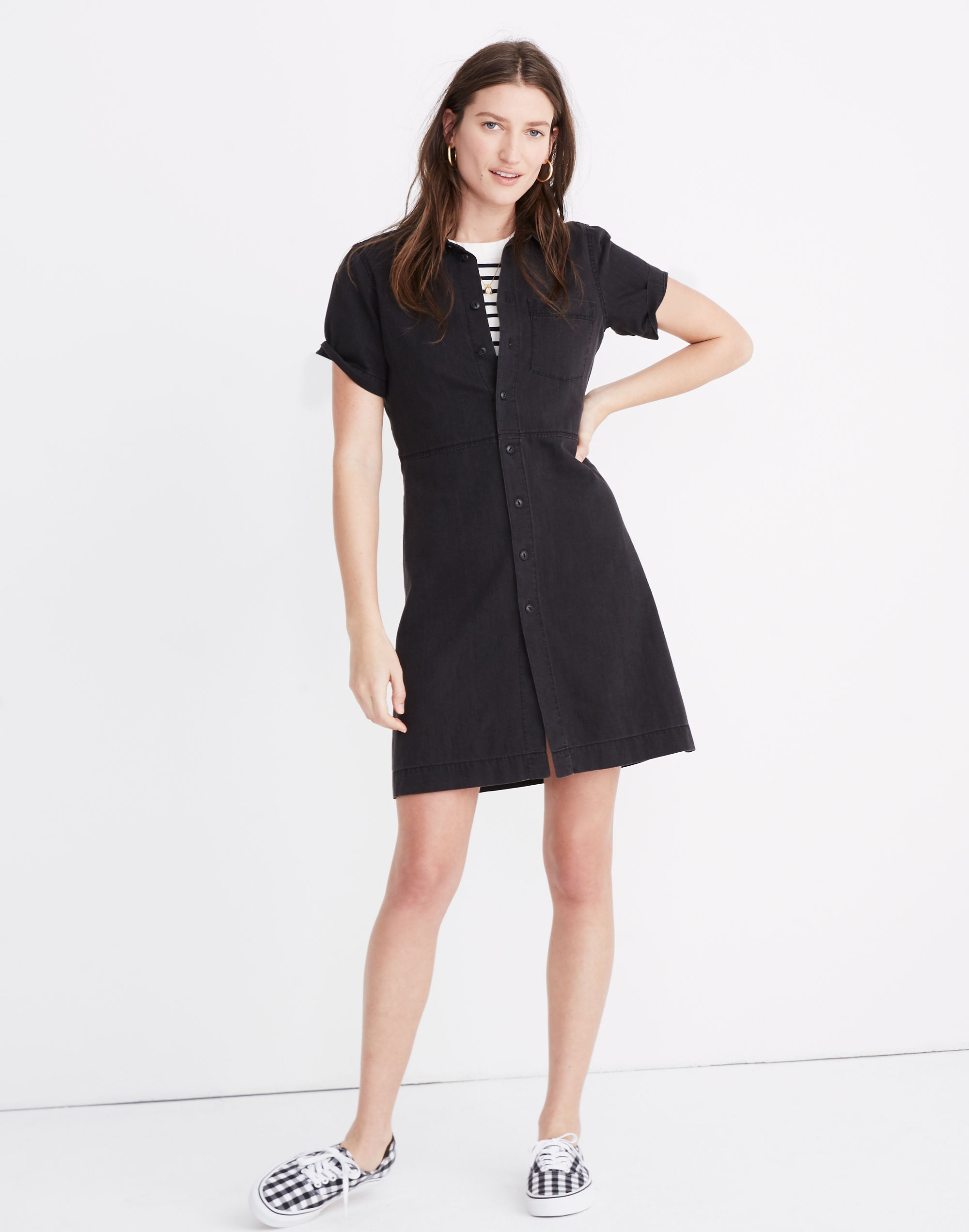 denim waisted shirtdress in lunar wash