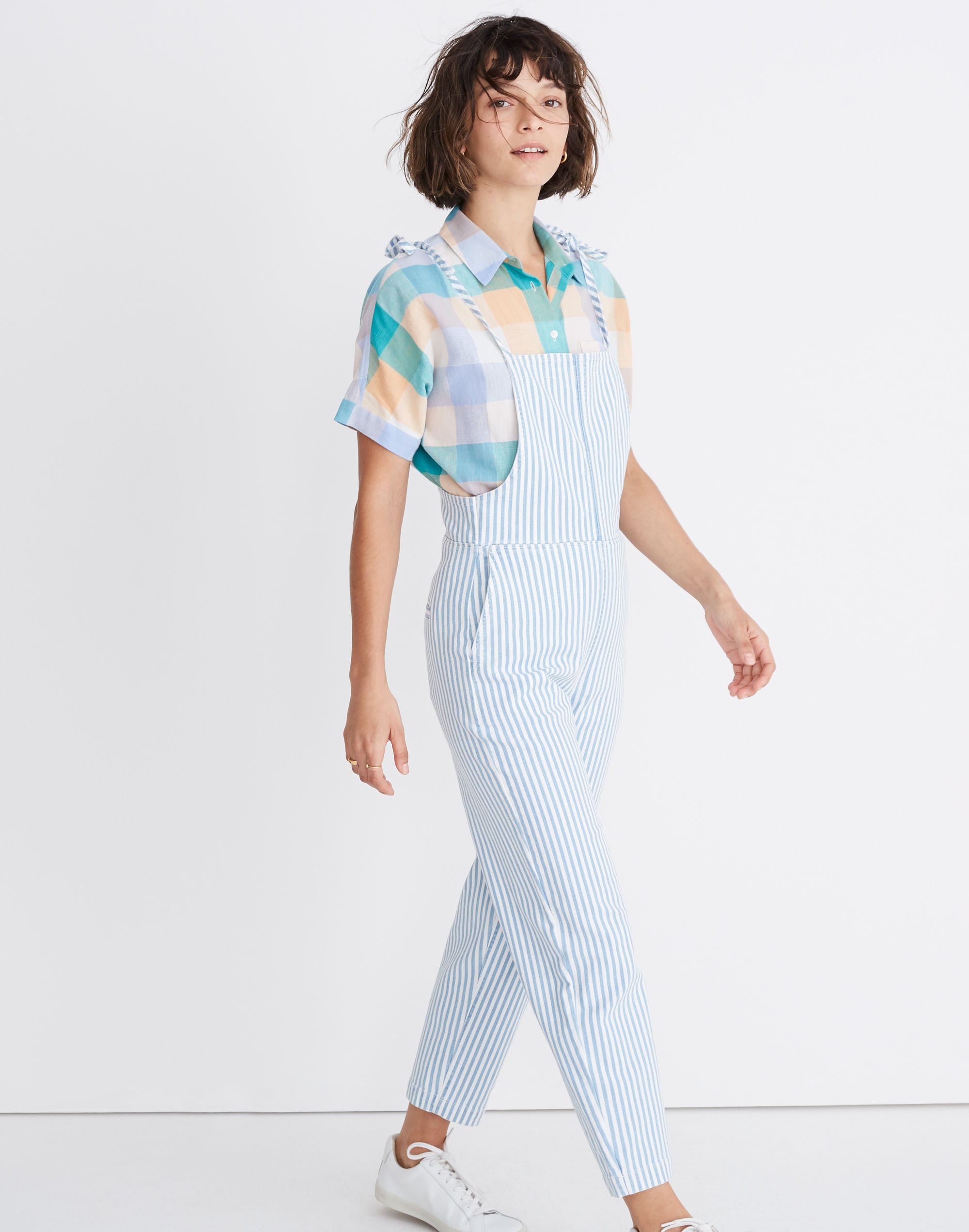 Tie-Strap Overalls in Railroad Stripe
