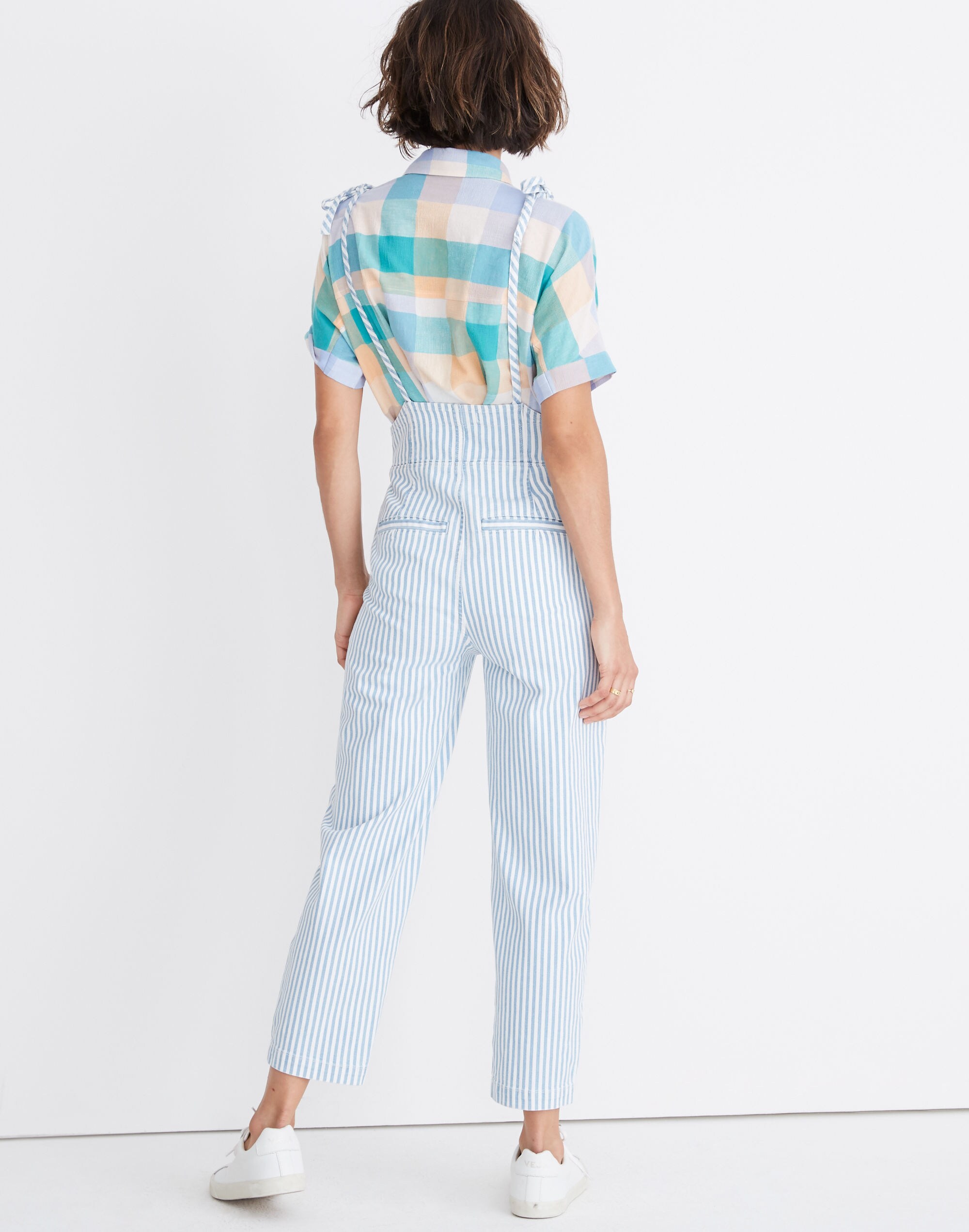 Tie-Strap Overalls in Railroad Stripe