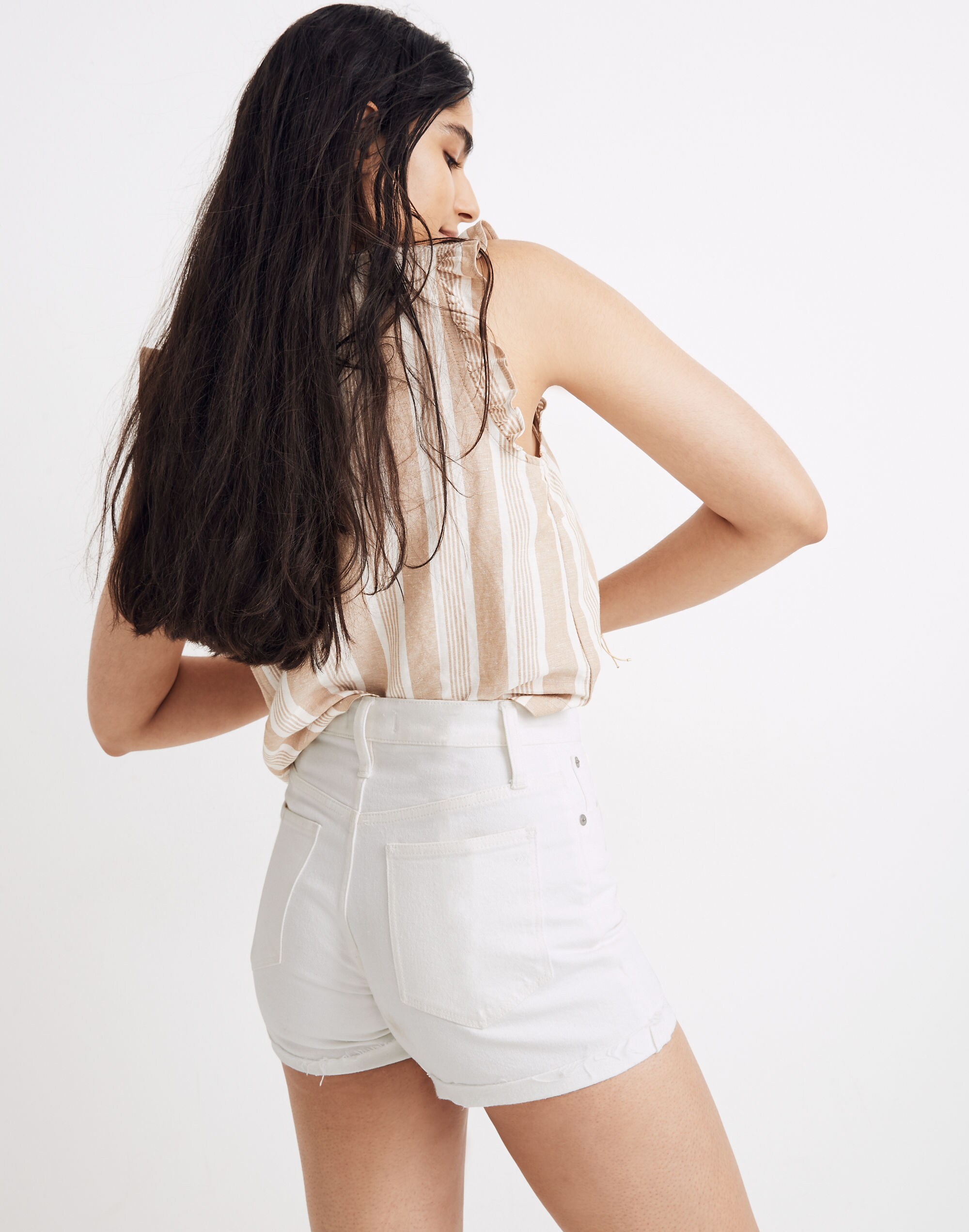 High-Rise Denim Shorts in Tile White