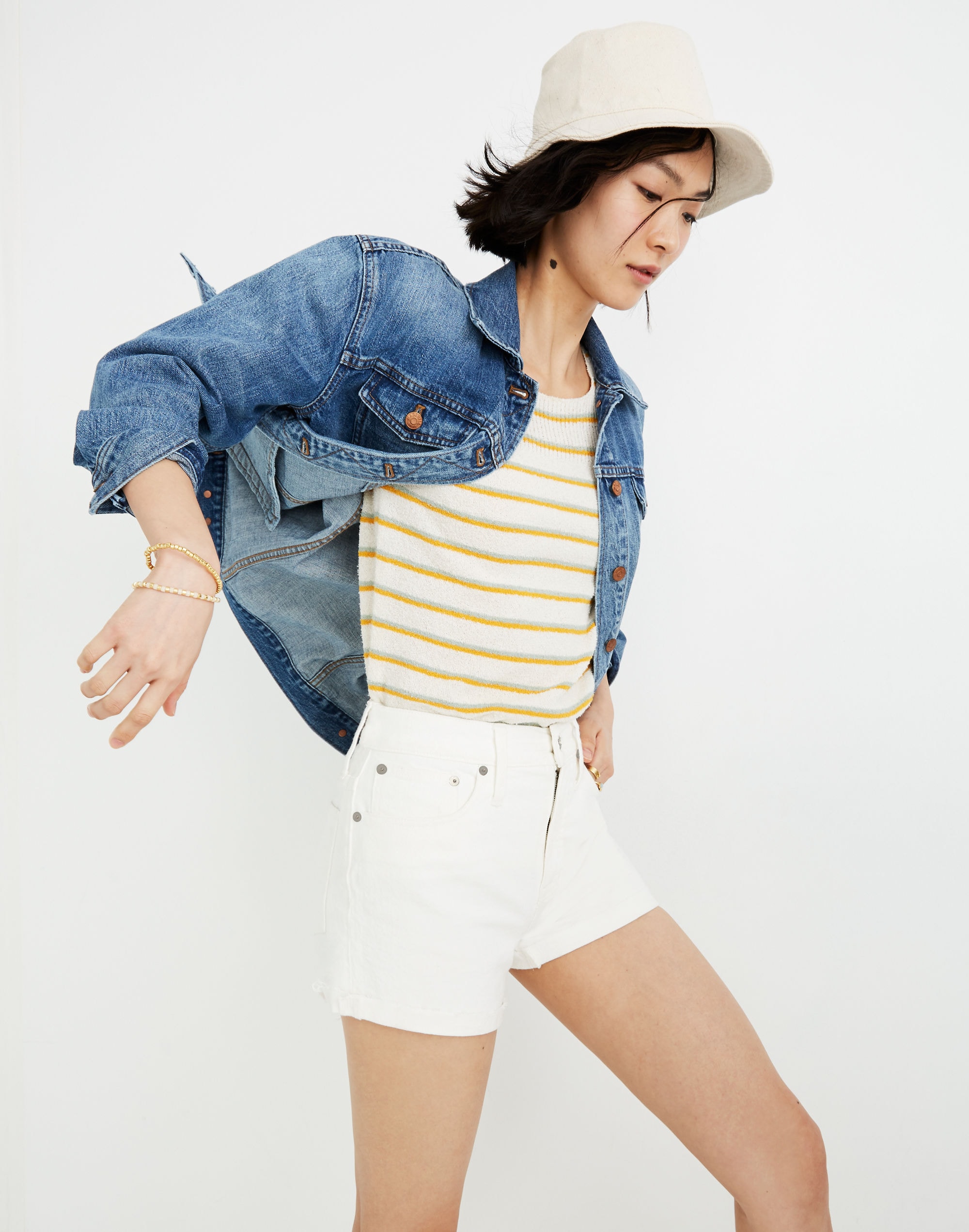 High-Rise Denim Shorts in Tile White