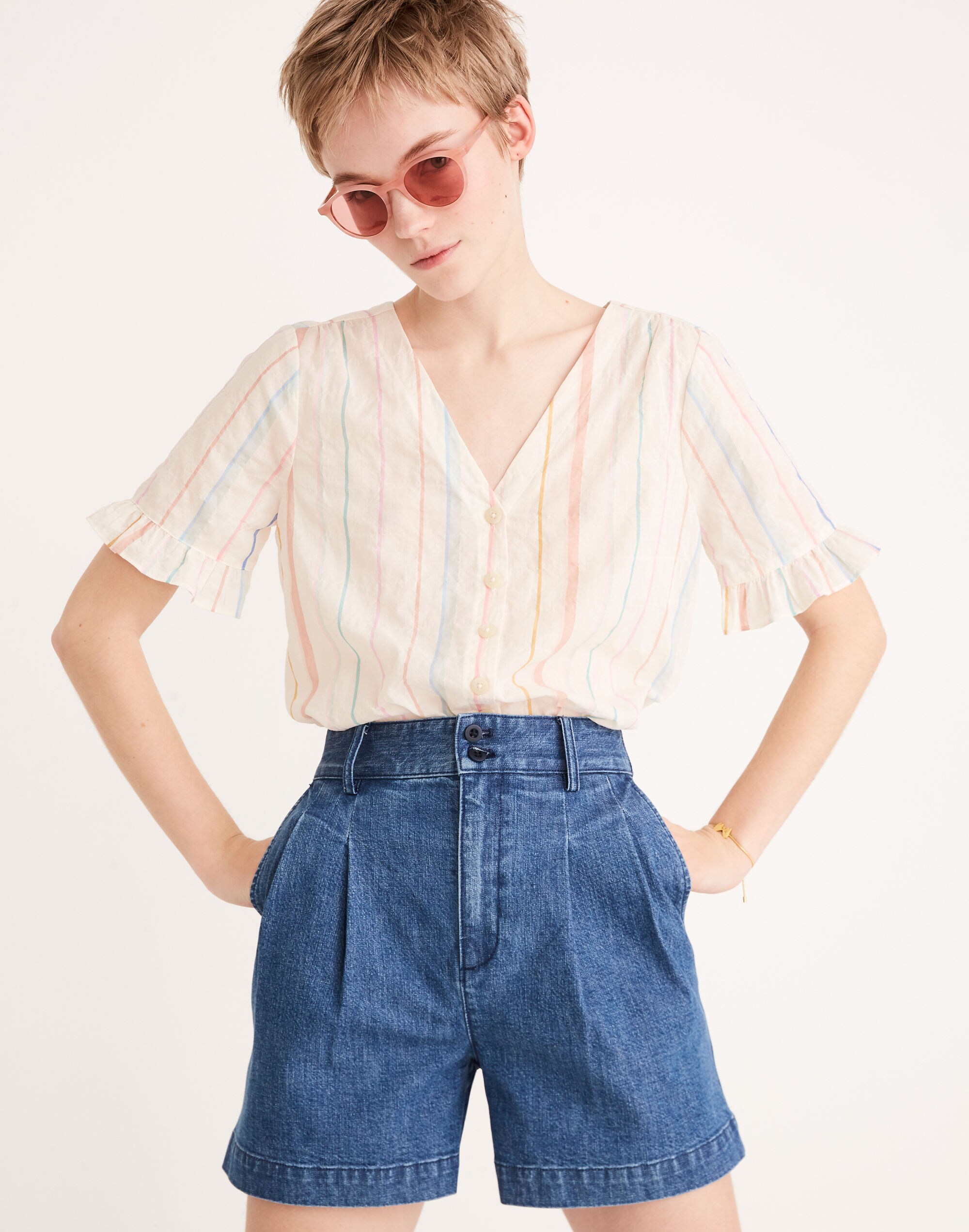 Denim Pleated Shorts