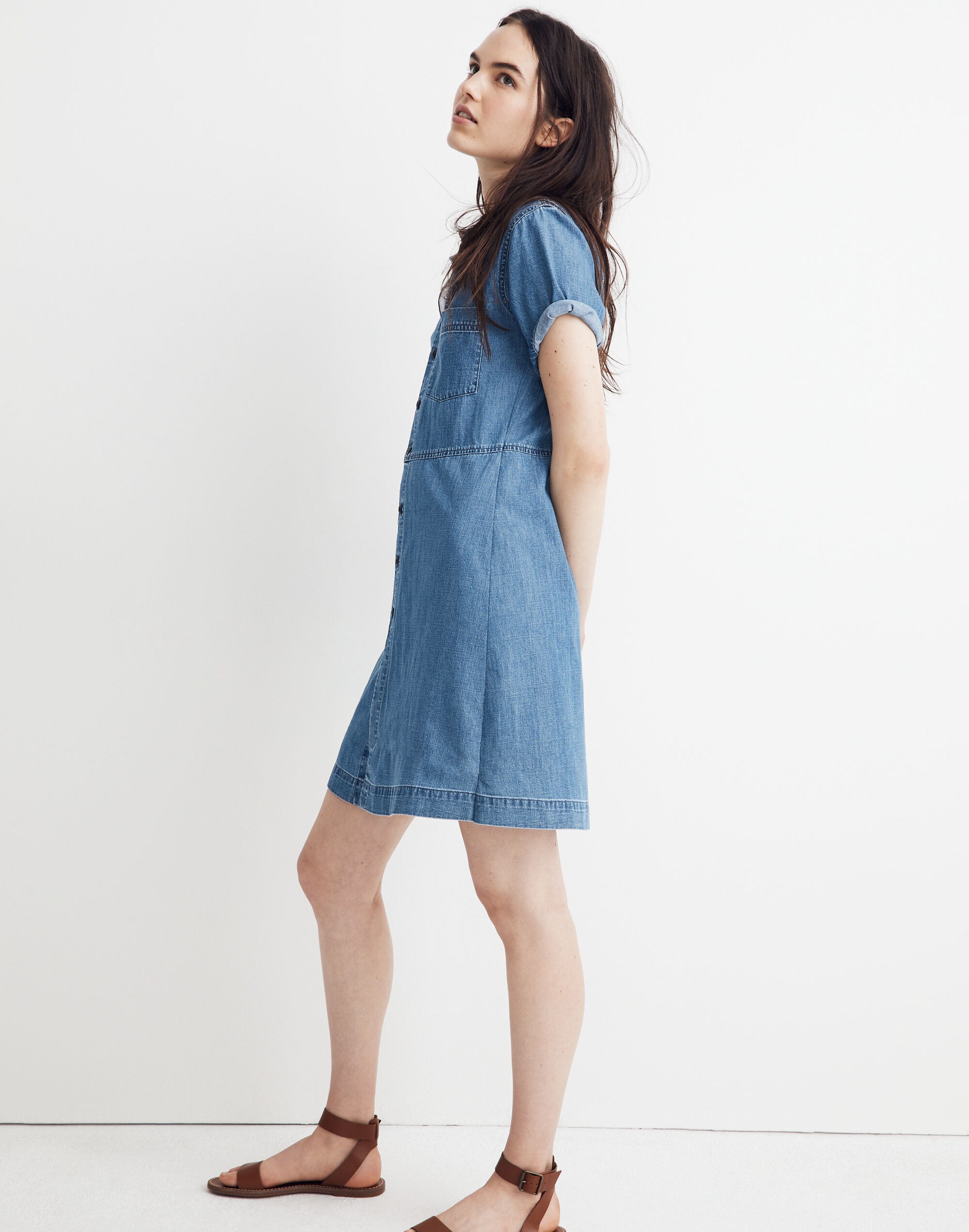 Denim Waisted Shirtdress in Penview Wash