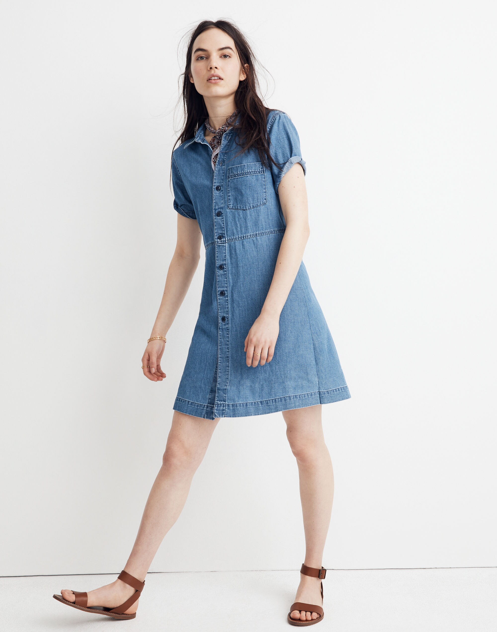 denim waisted shirtdress in penview wash