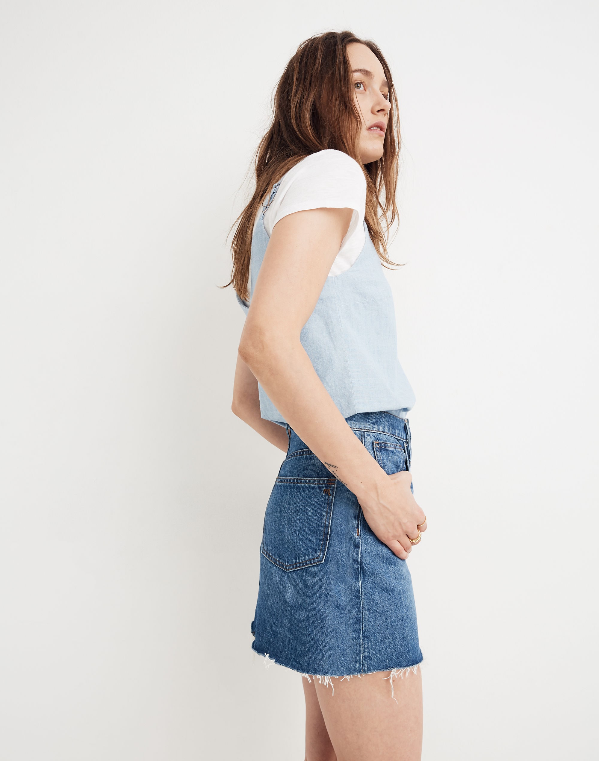 Rigid Denim A-Line Mini Skirt in Lakeline Wash: Eco Edition