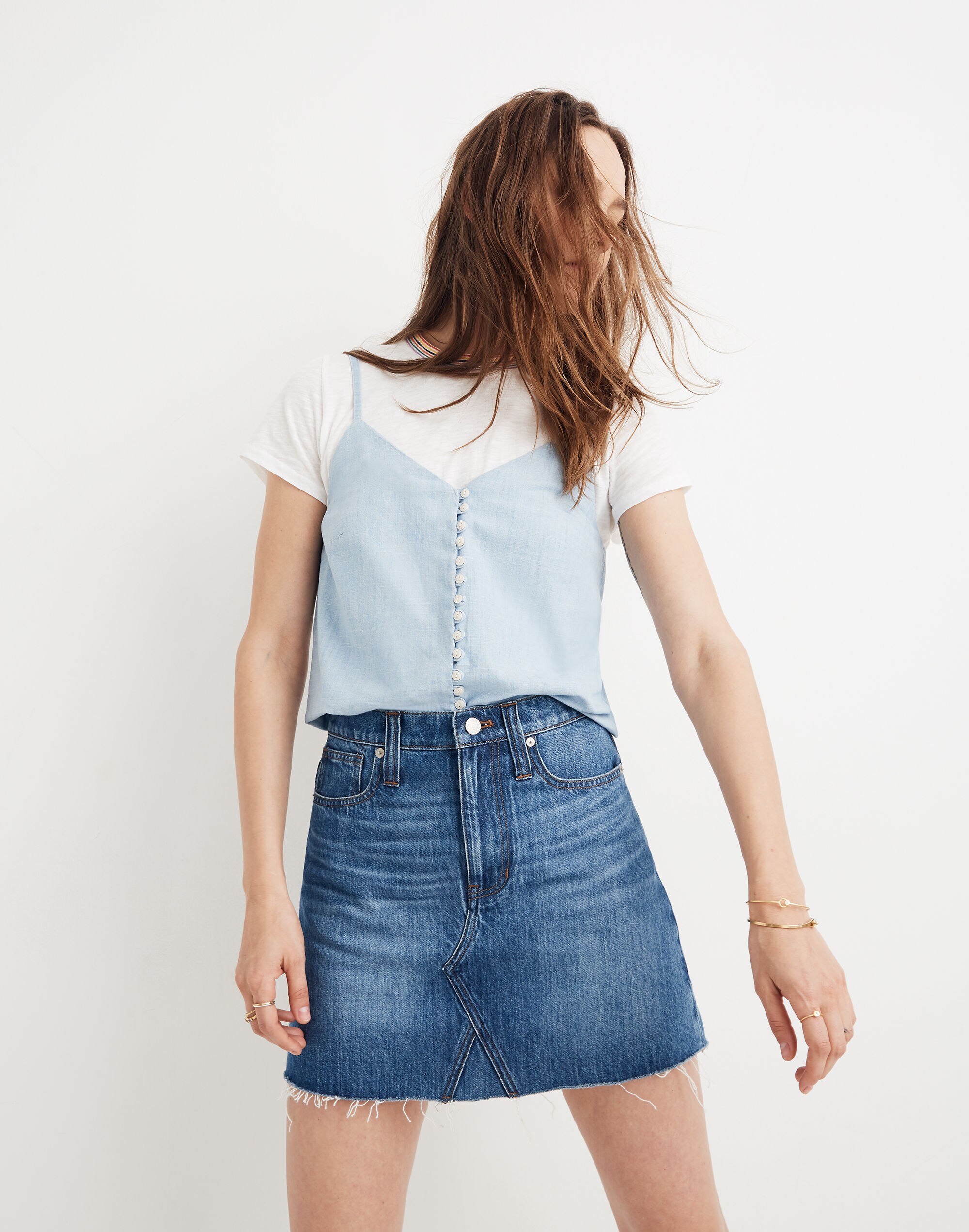 Rigid Denim A-Line Mini Skirt in Lakeline Wash: Eco Edition