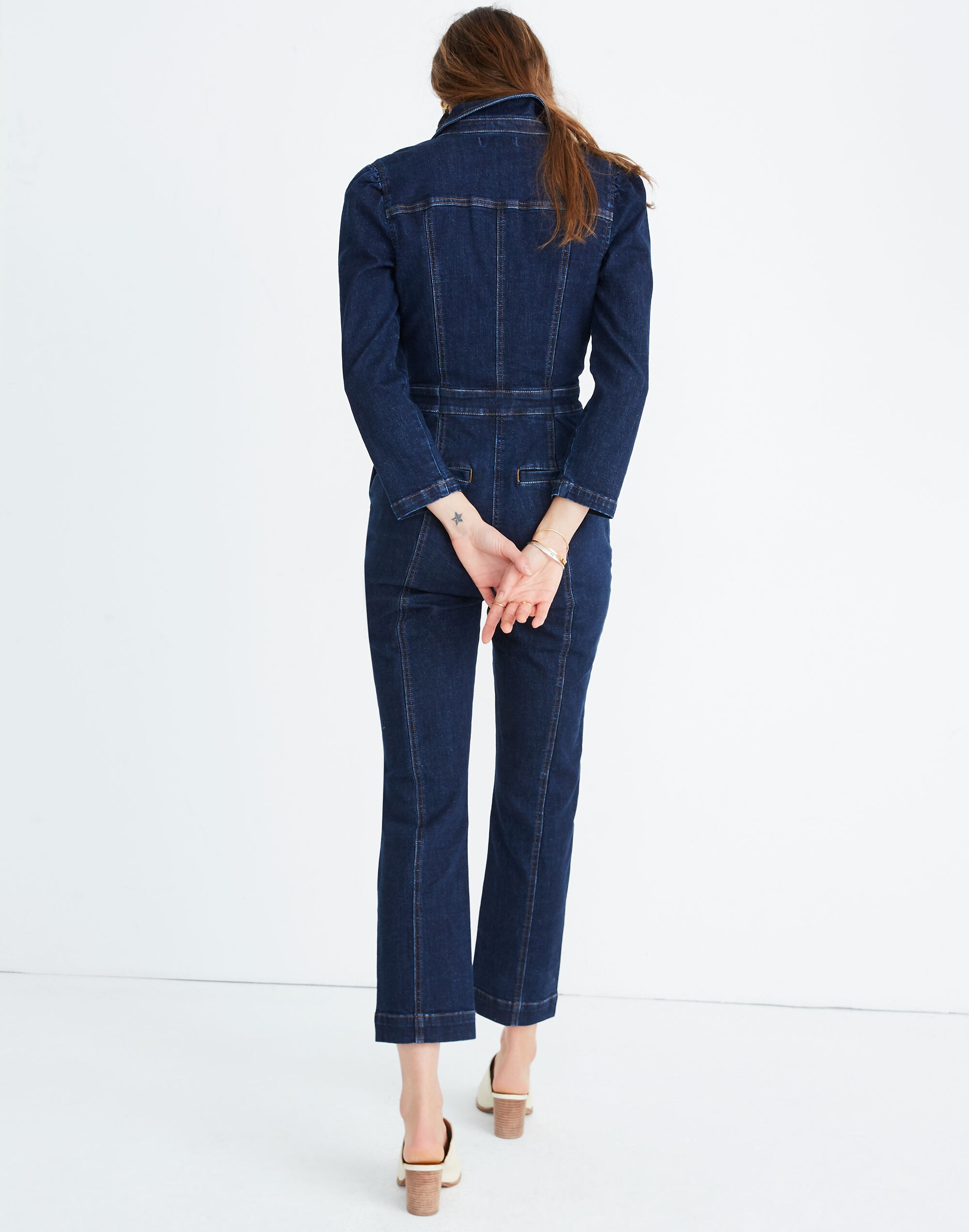Denim Puff-Sleeve Jumpsuit