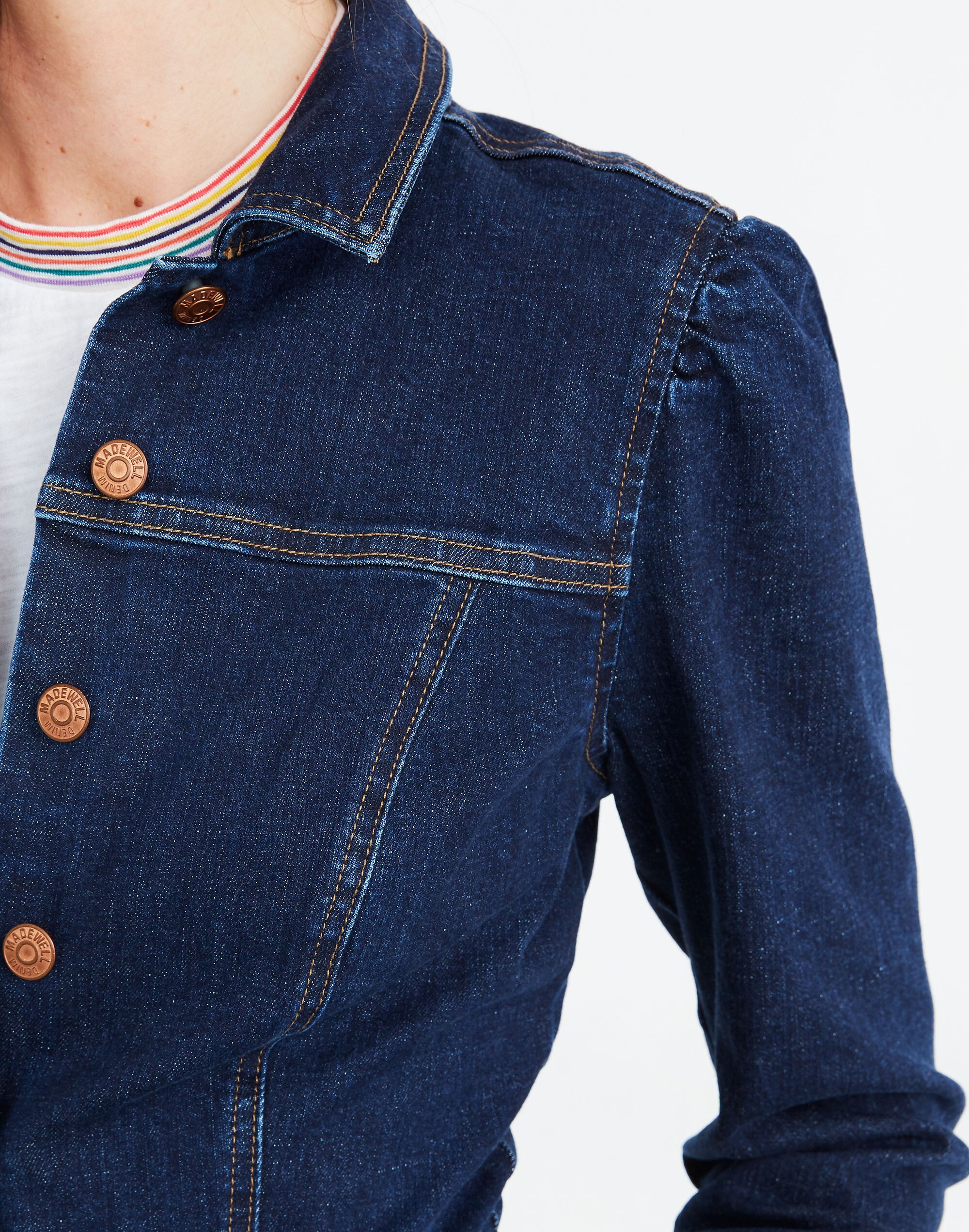 Denim Puff-Sleeve Jumpsuit