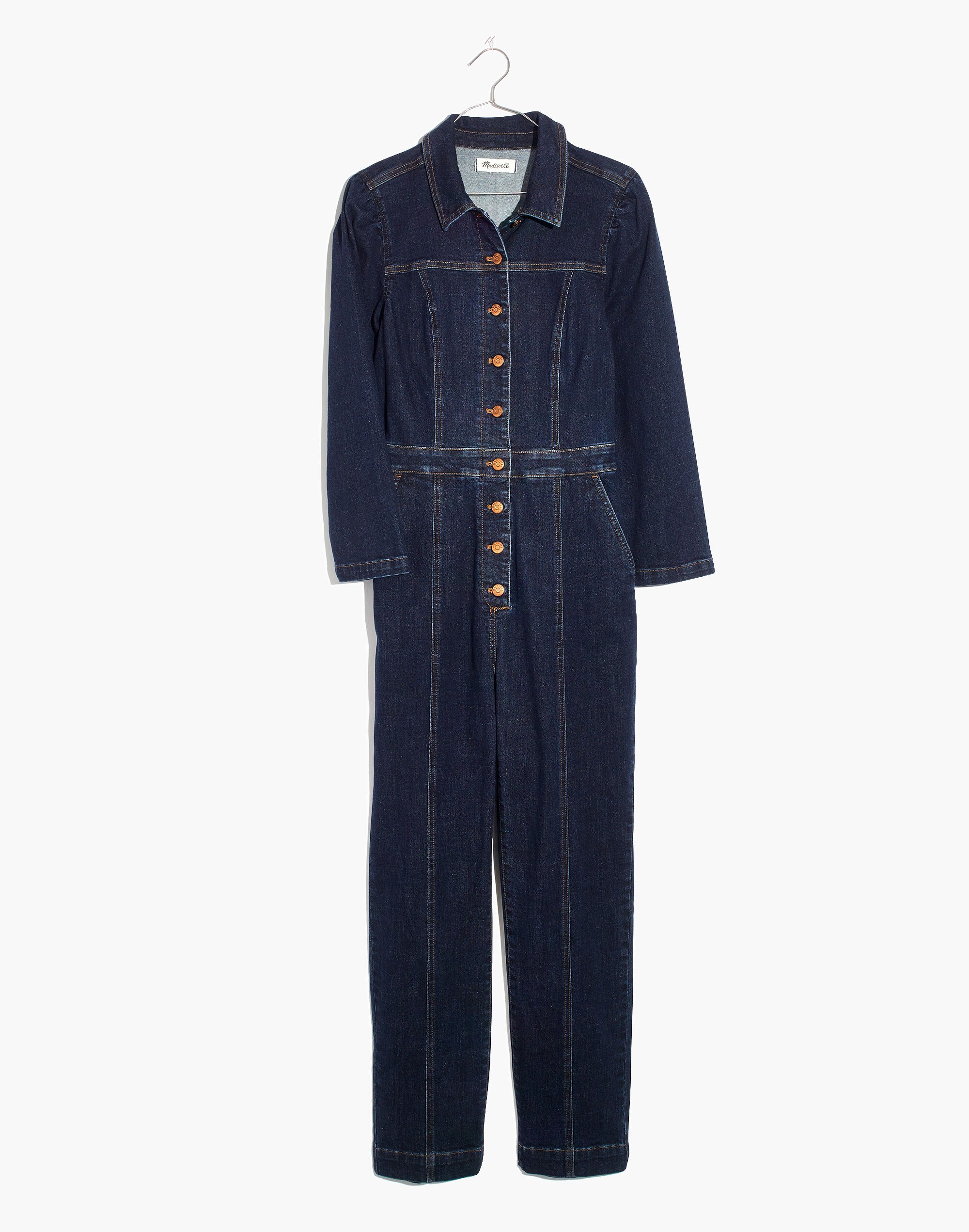 Denim Puff-Sleeve Jumpsuit
