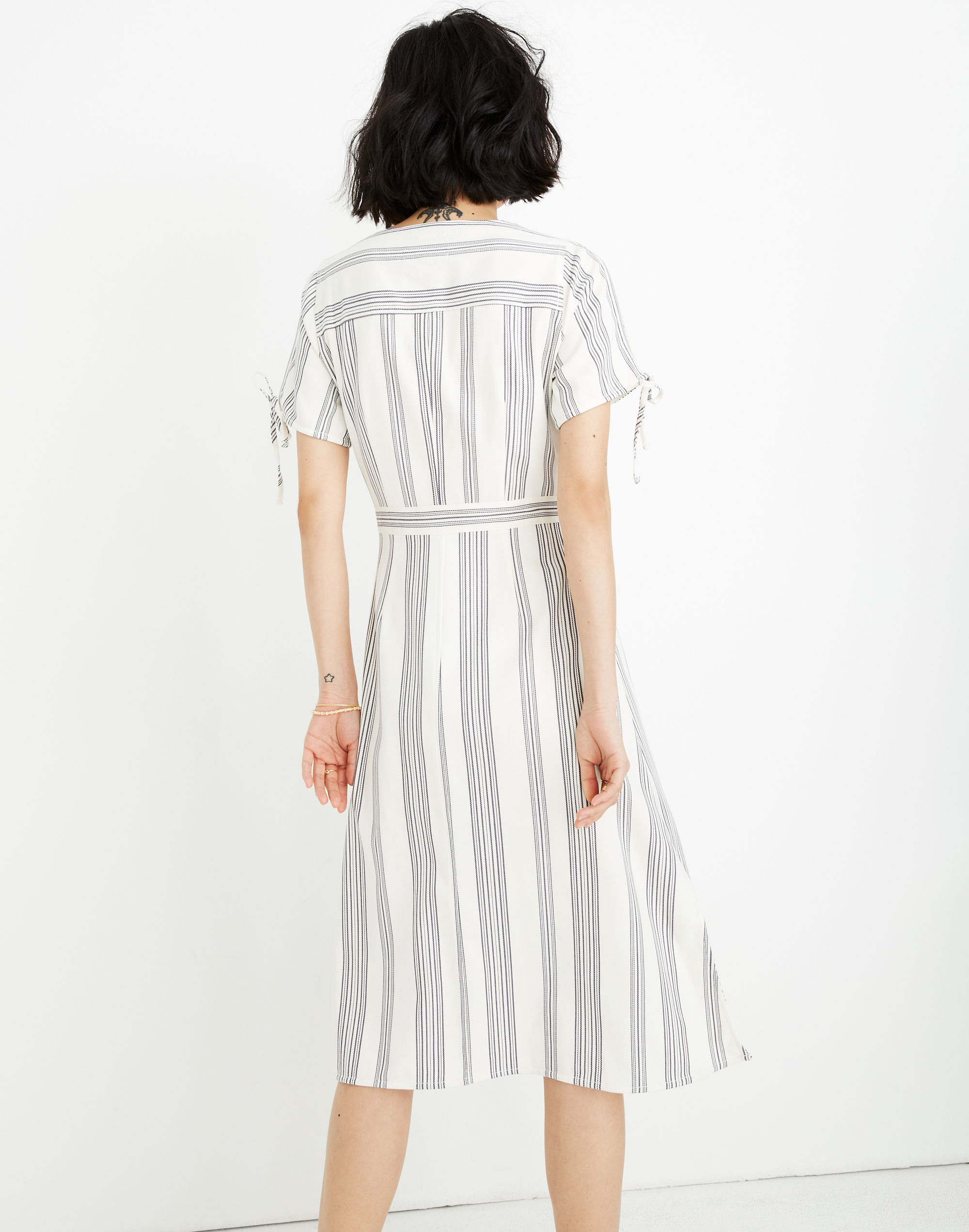 Tie-Sleeve Dress in Indigo Stripe