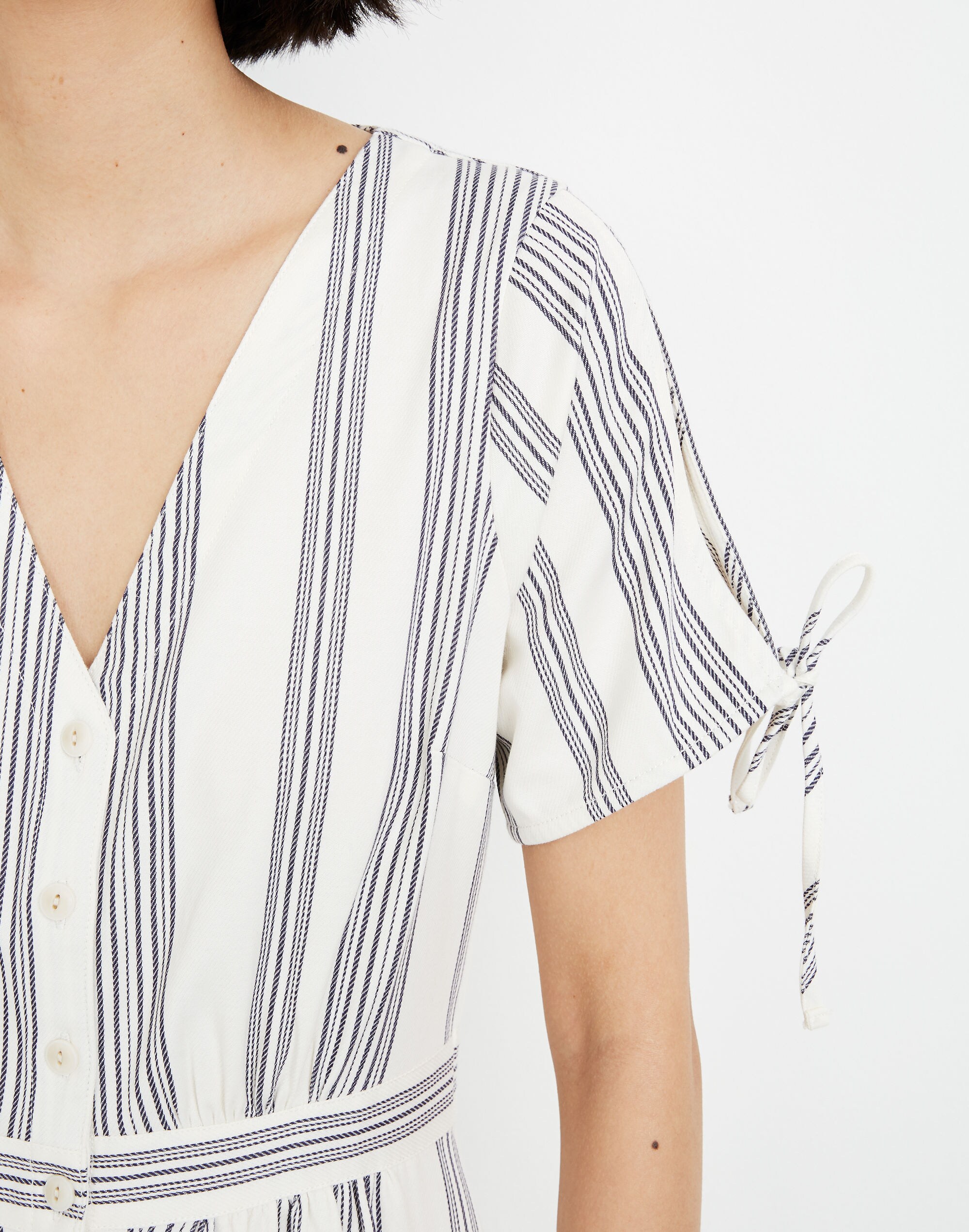 Tie-Sleeve Dress in Indigo Stripe