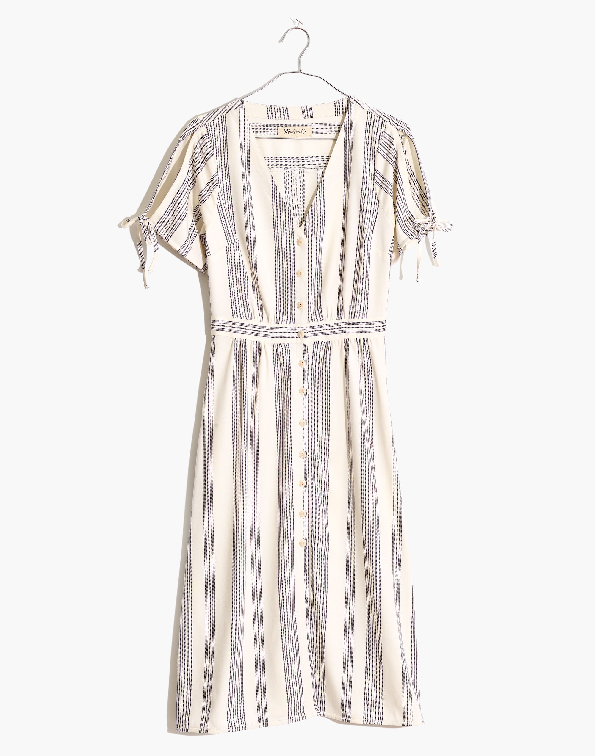 Tie-Sleeve Dress in Indigo Stripe