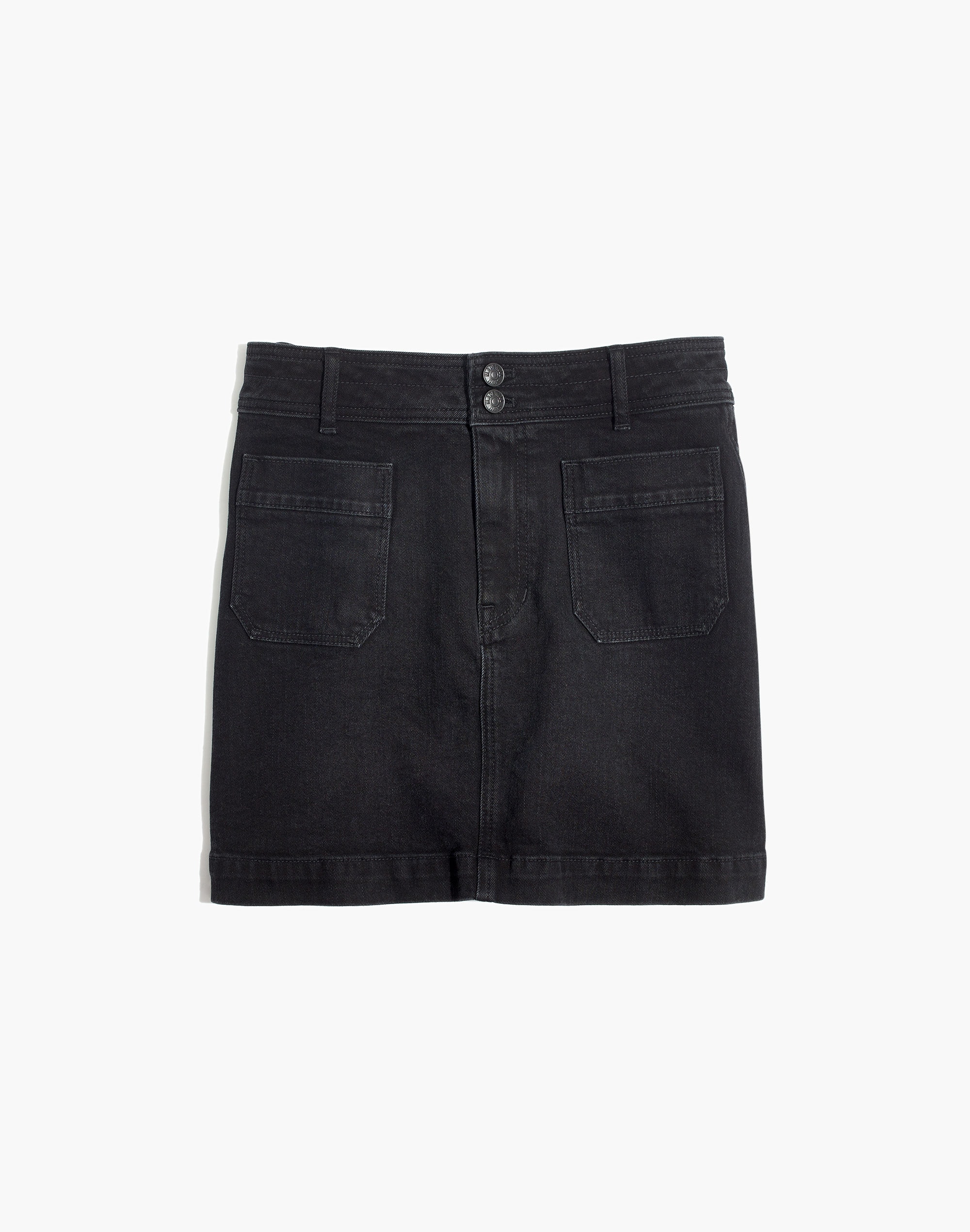 Stretch Denim A-line Mini Skirt in Black Frost