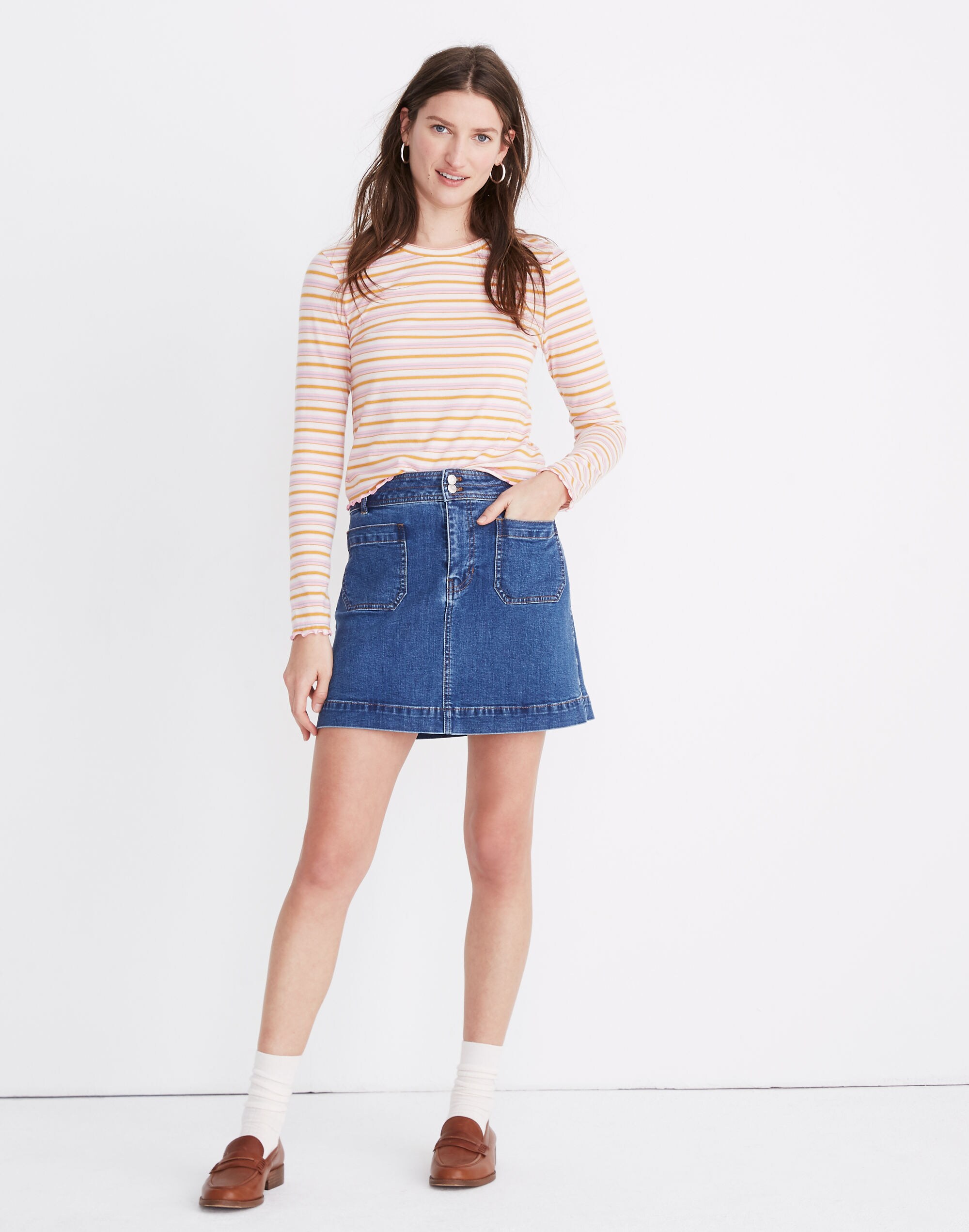 Stretch Denim A-Line Mini Skirt in Cassius Wash