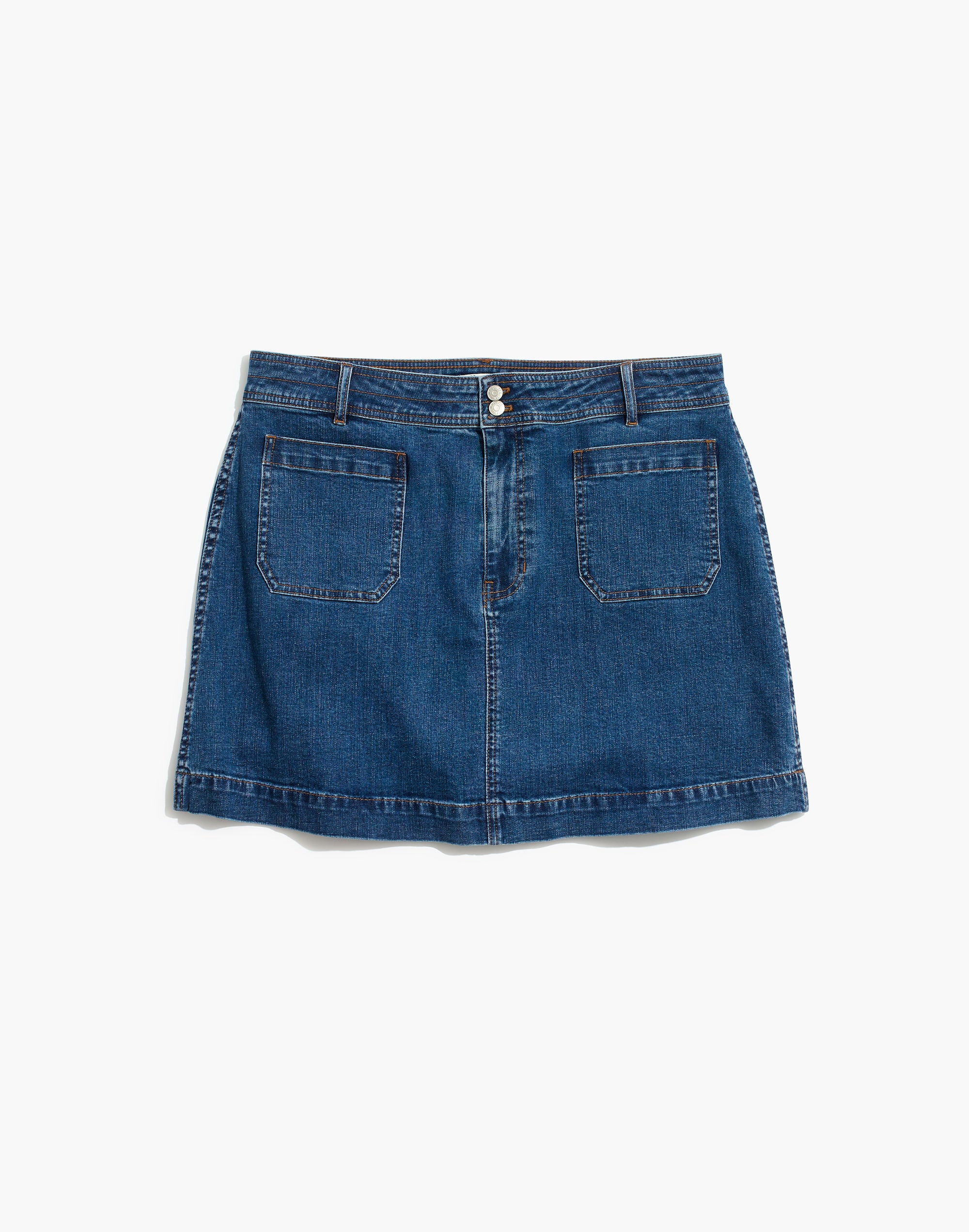 Stretch Denim A-Line Mini Skirt in Cassius Wash