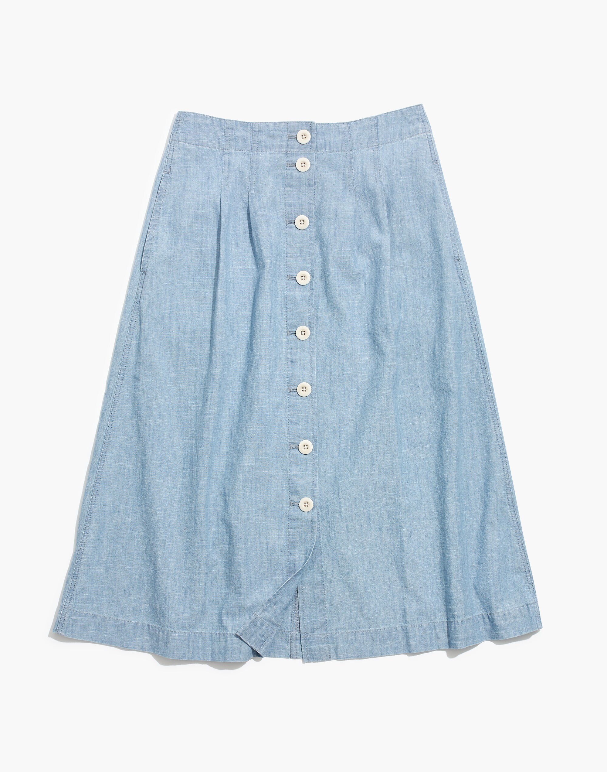Chambray Patio Button-Front Midi Skirt