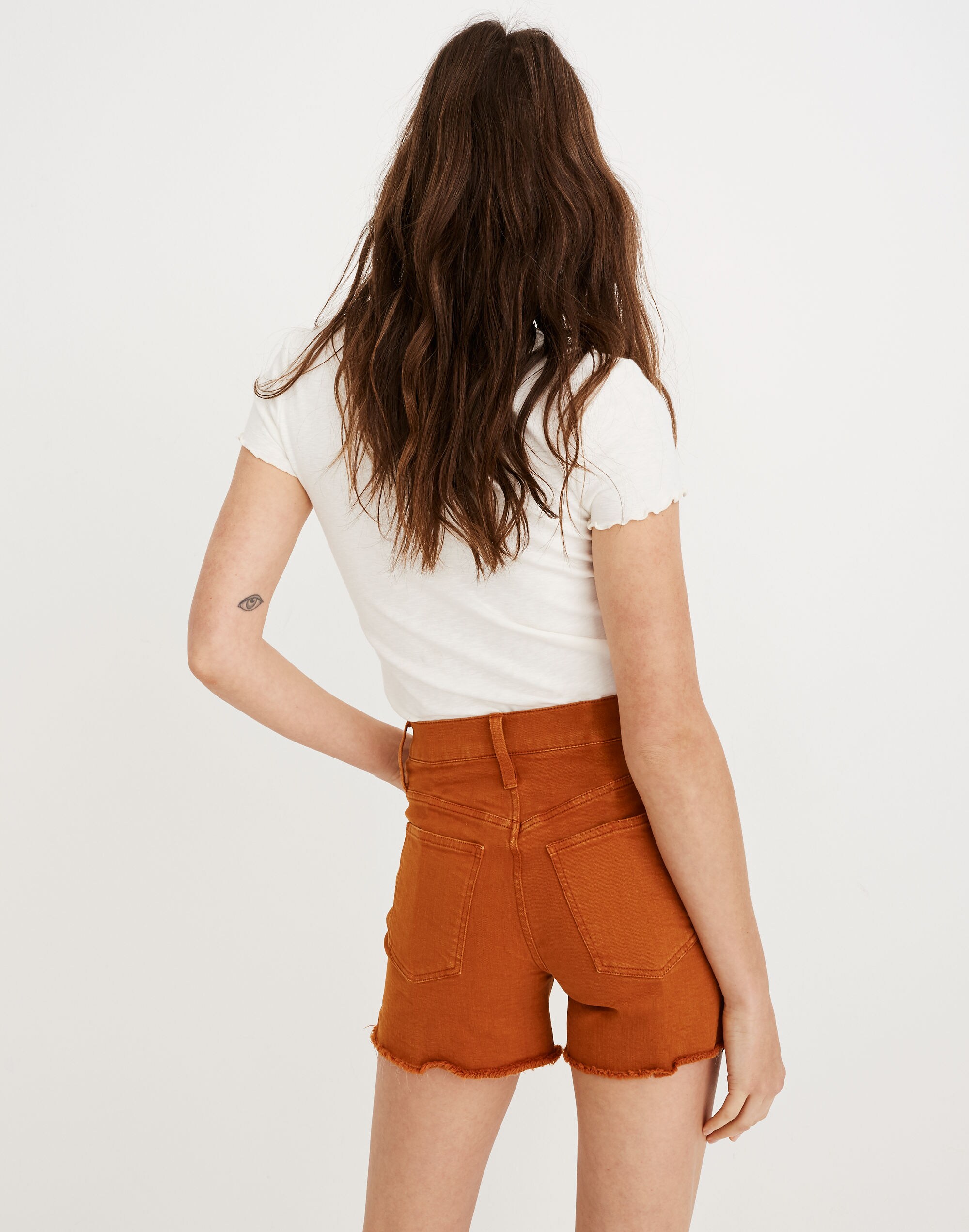High-Rise Denim Shorts: Garment-Dyed Button-Front Edition