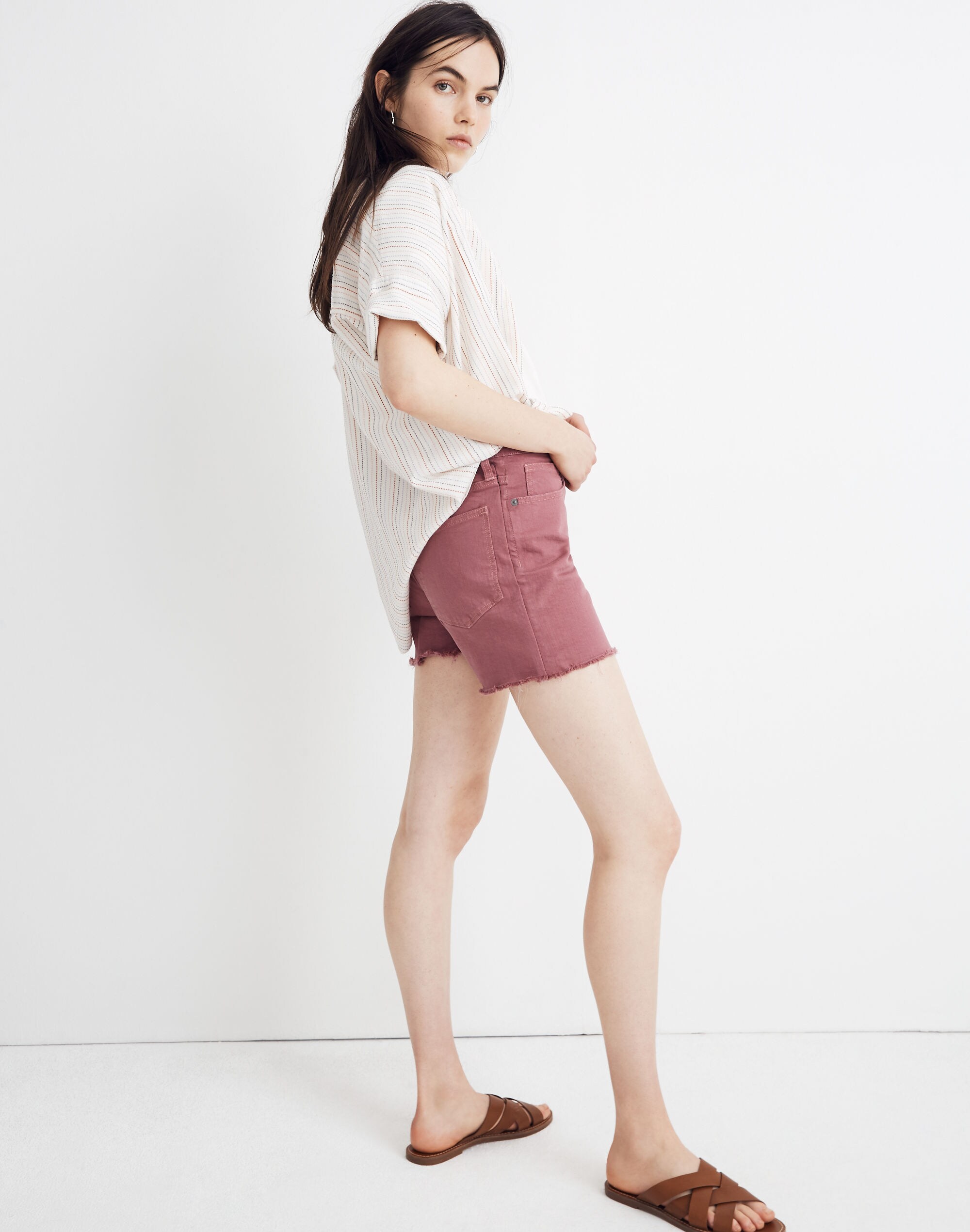 High-Rise Denim Shorts: Garment-Dyed Button-Front Edition