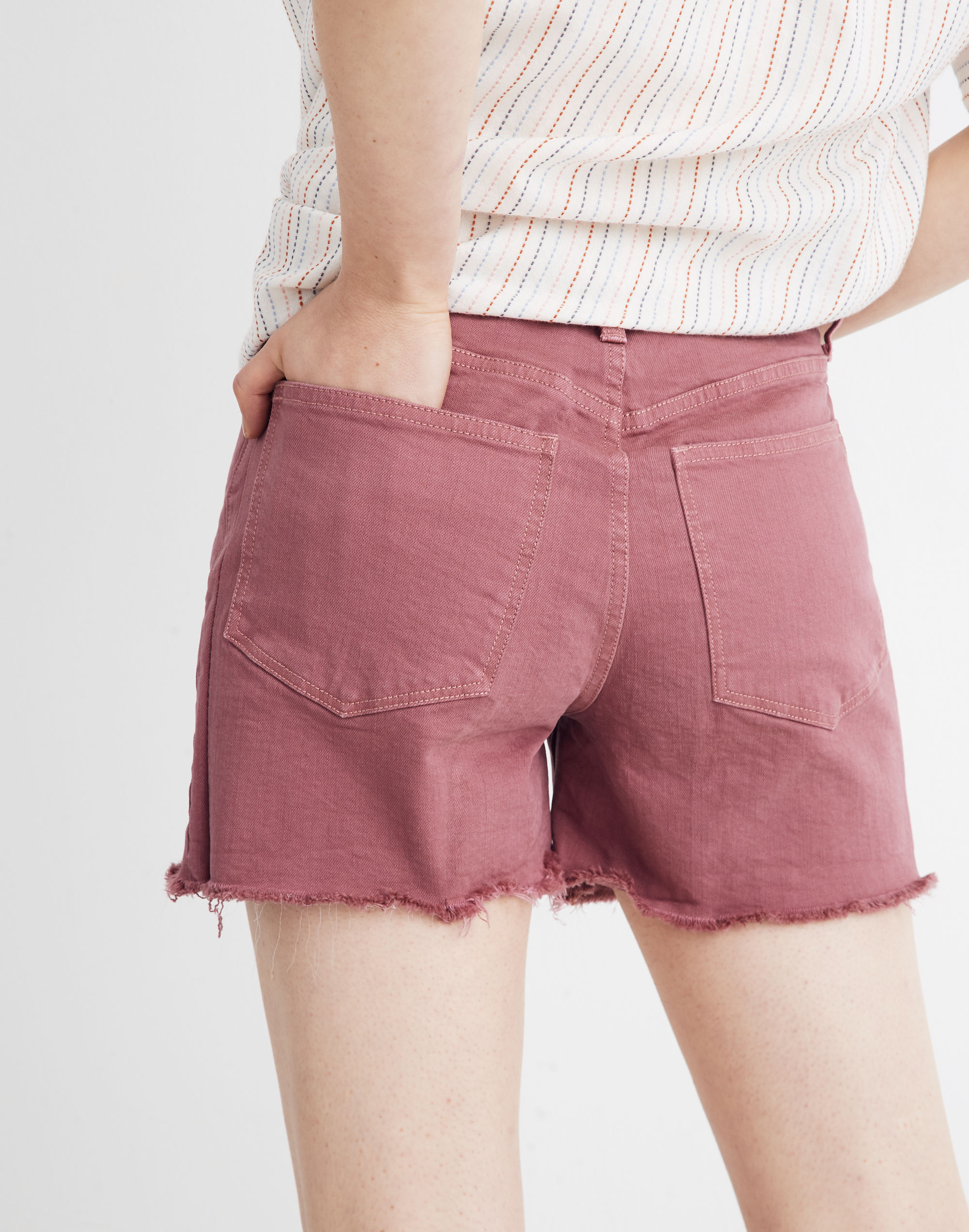 High-Rise Denim Shorts: Garment-Dyed Button-Front Edition