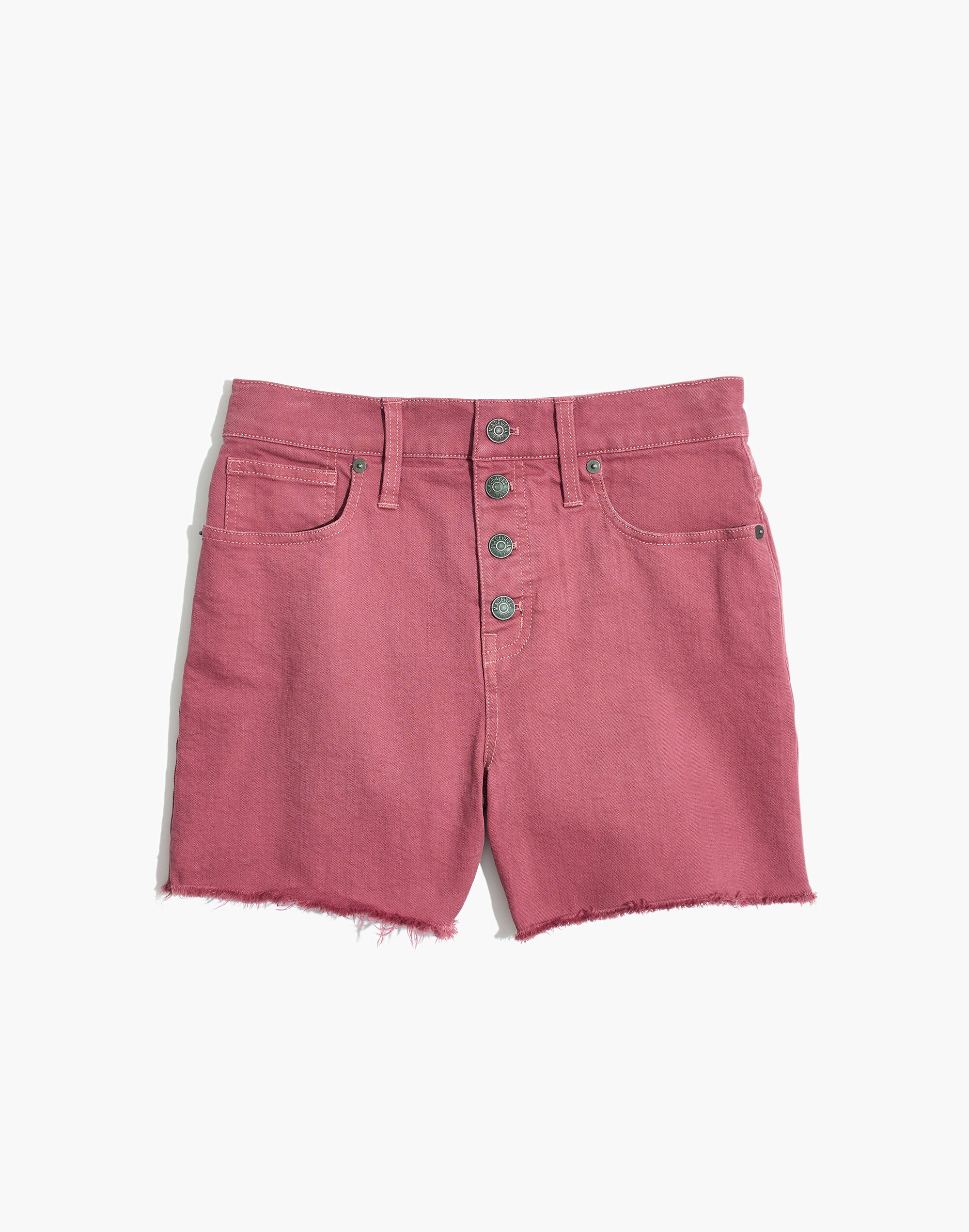 High-Rise Denim Shorts: Garment-Dyed Button-Front Edition