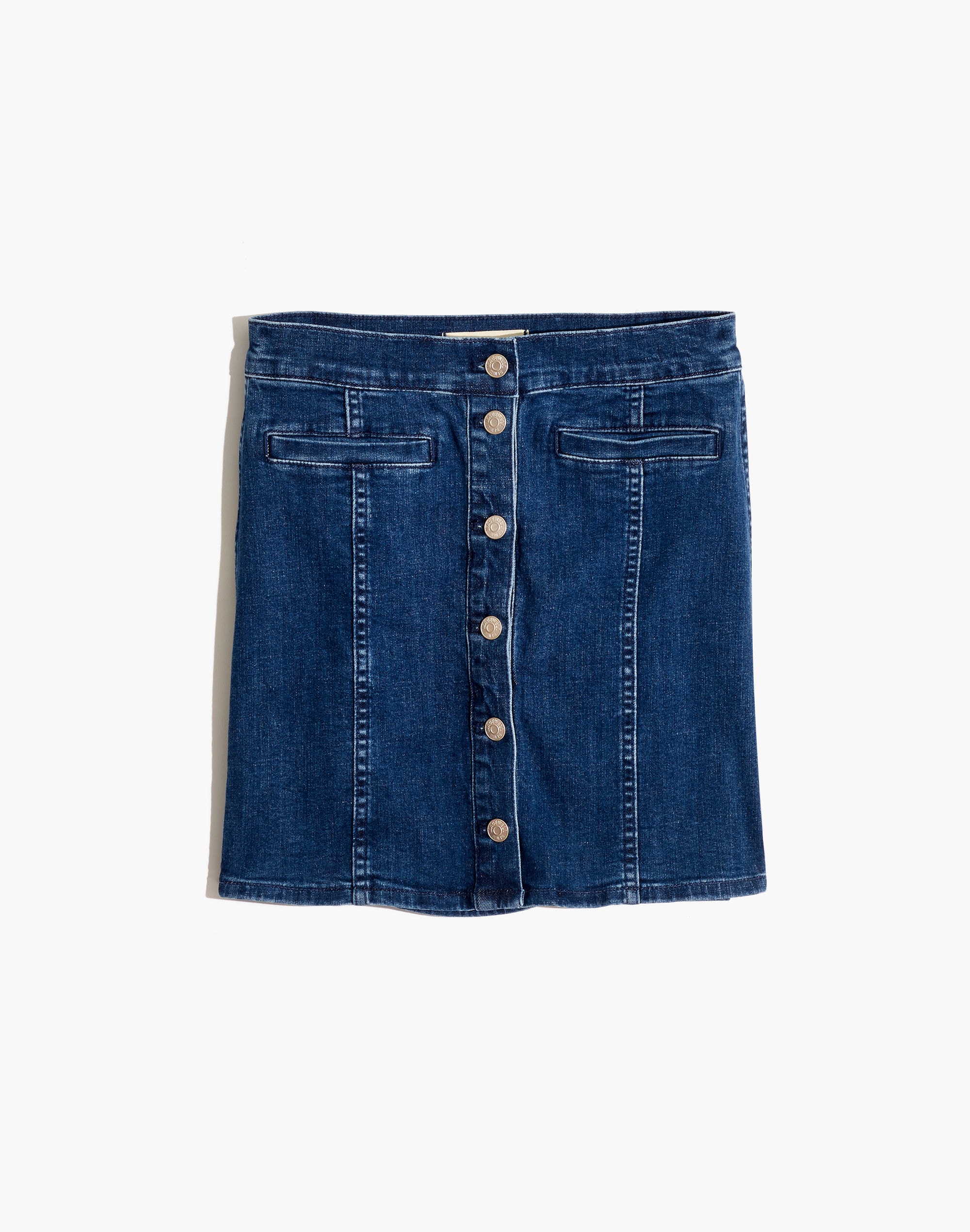 Stretch Denim Straight Mini Skirt in Marsden Wash