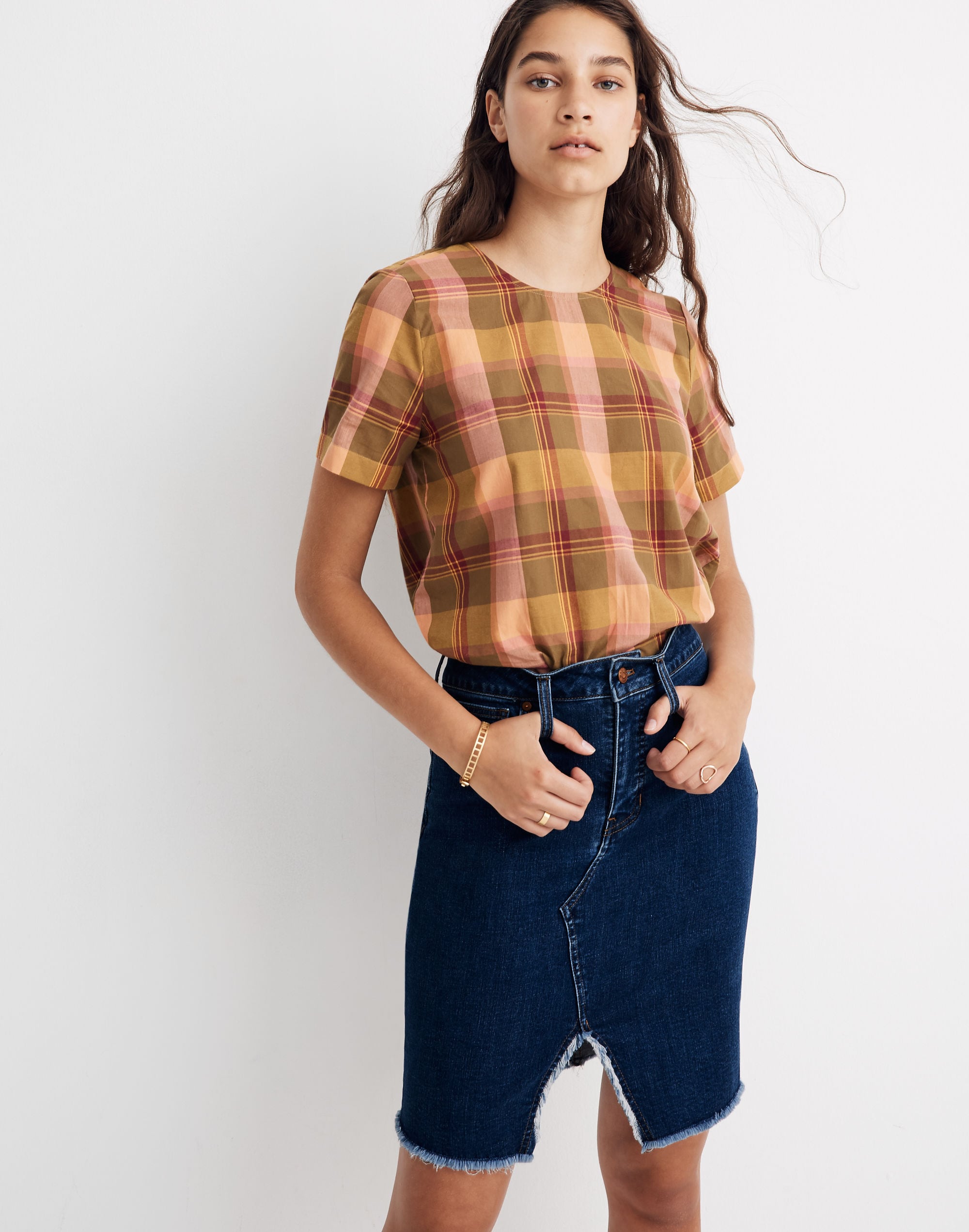 Stretch Denim Pegged Skirt in Bellhaven Wash: Cutout Edition