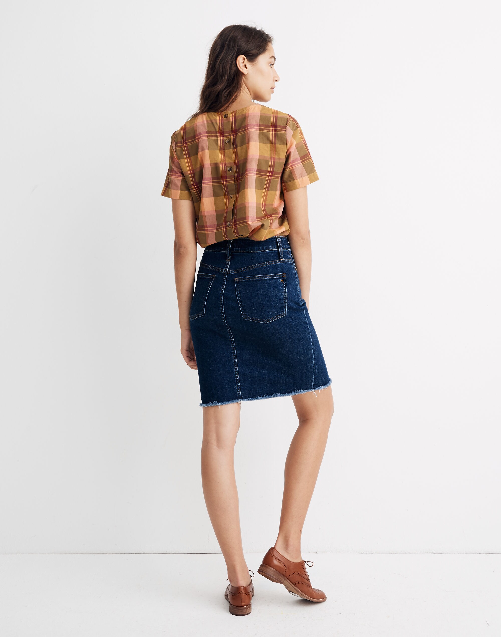 Stretch Denim Pegged Skirt in Bellhaven Wash: Cutout Edition