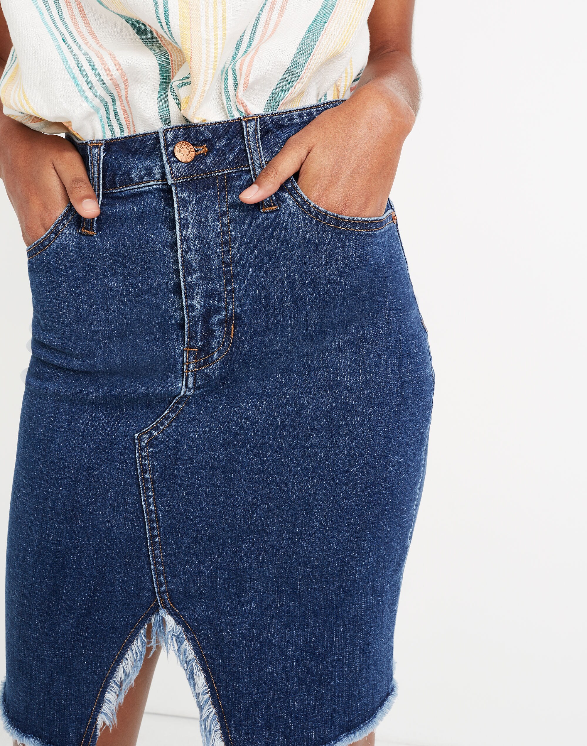 Stretch Denim Pegged Skirt in Bellhaven Wash: Cutout Edition